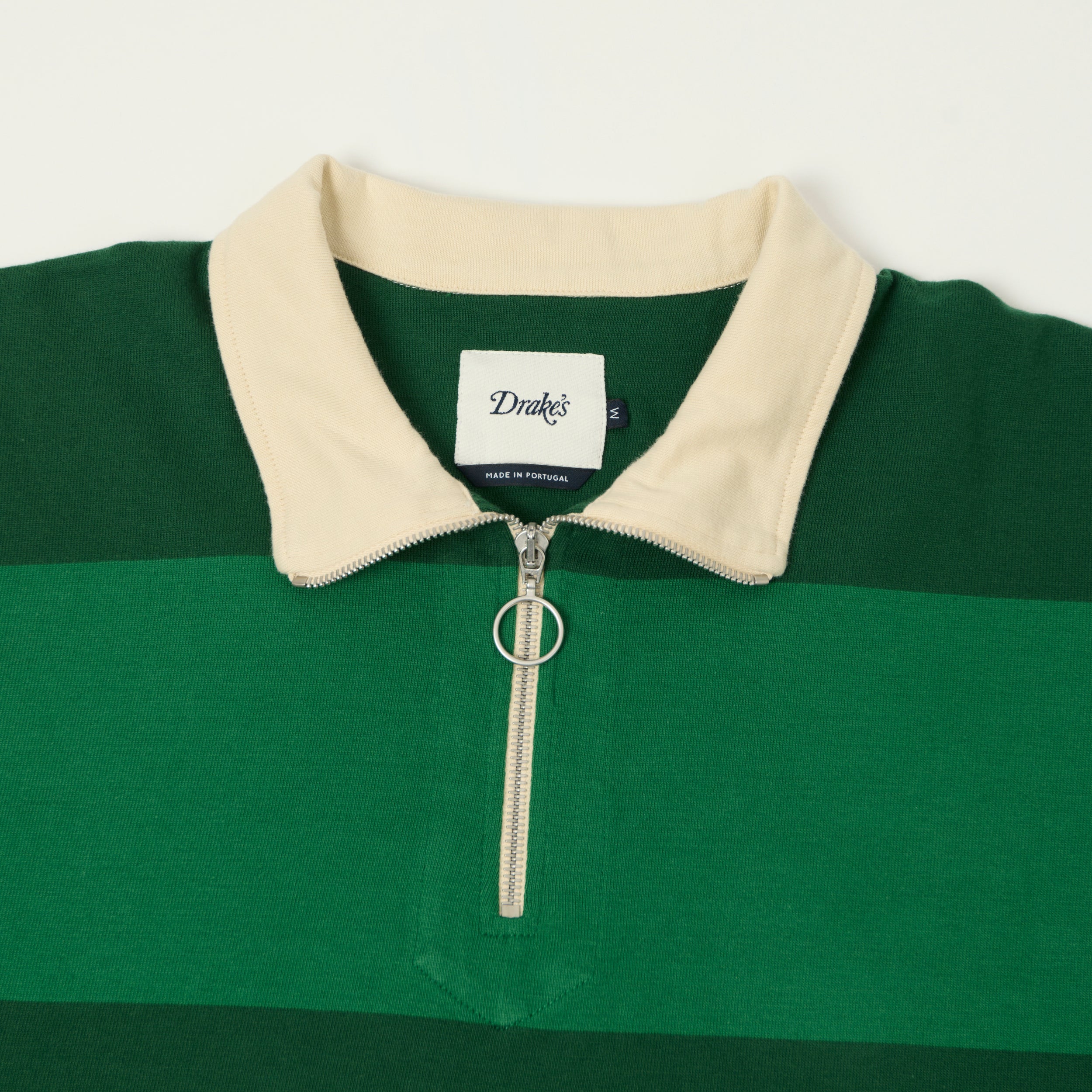 Drake's Block Stripe Quarter Zip Rugby Jumper - Dark Green