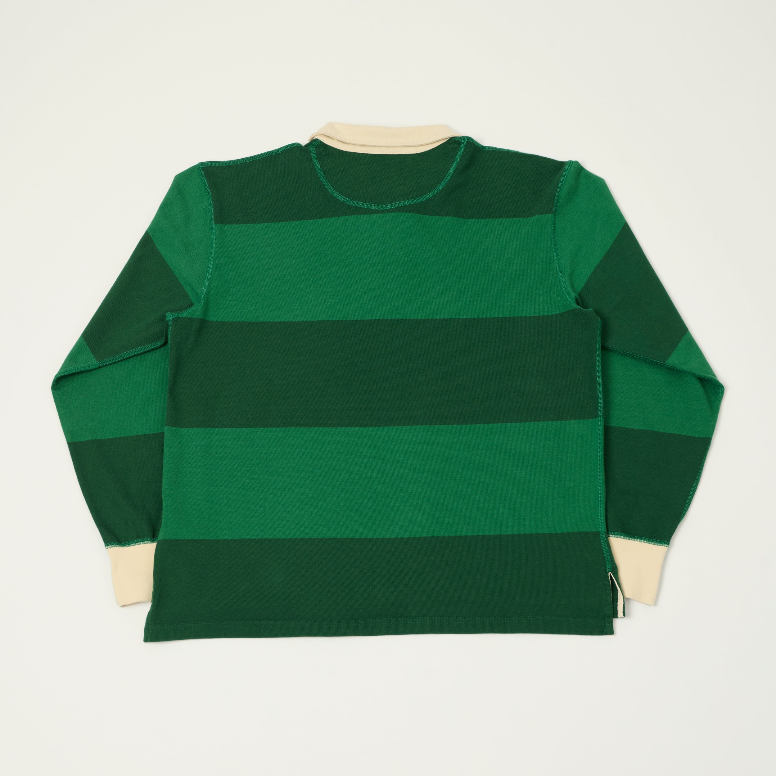 Drake's Block Stripe Quarter Zip Rugby Jumper - Dark Green