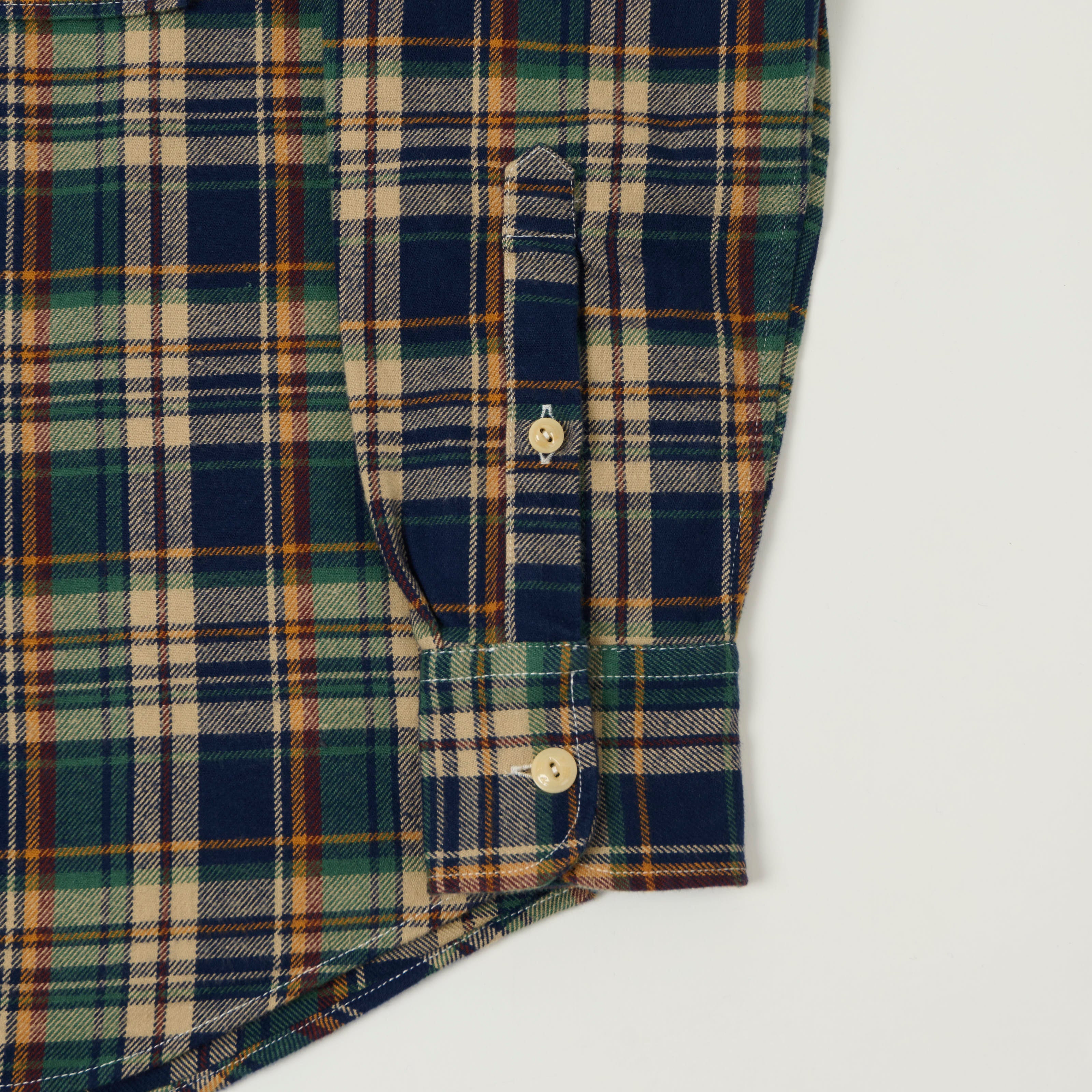 Drake's Brushed Flannel Plaid Work Shirt - Indigo