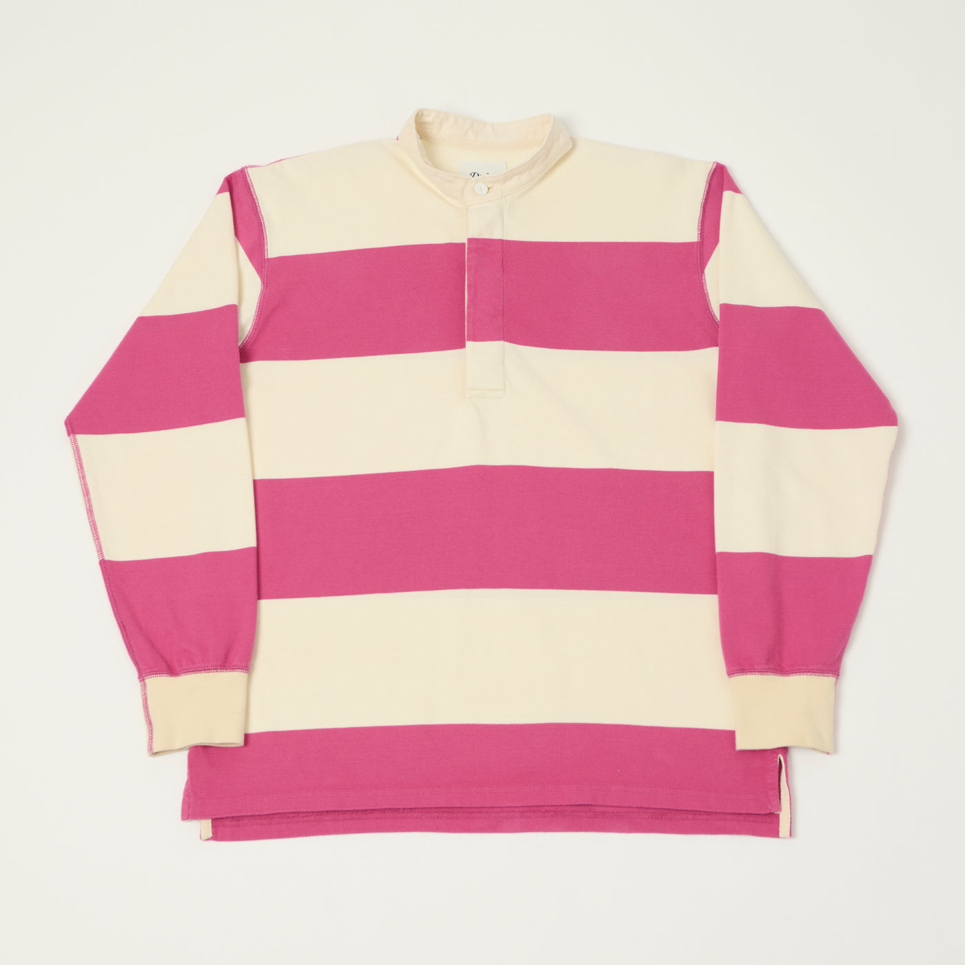 Drake's Grandad Collar Rugby Shirt - Pink/White
