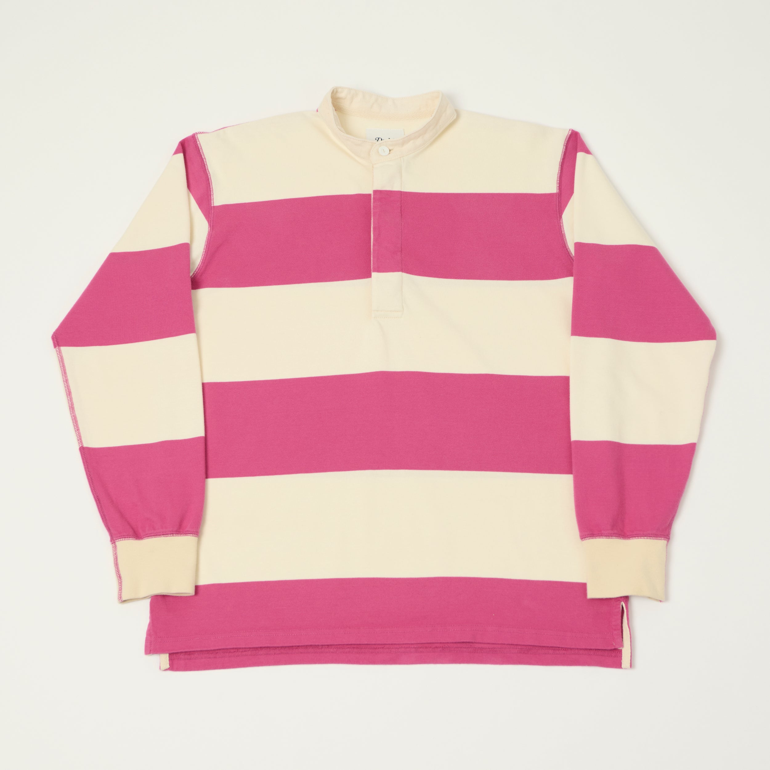 Drake's Grandad Collar Rugby Shirt - Pink/White
