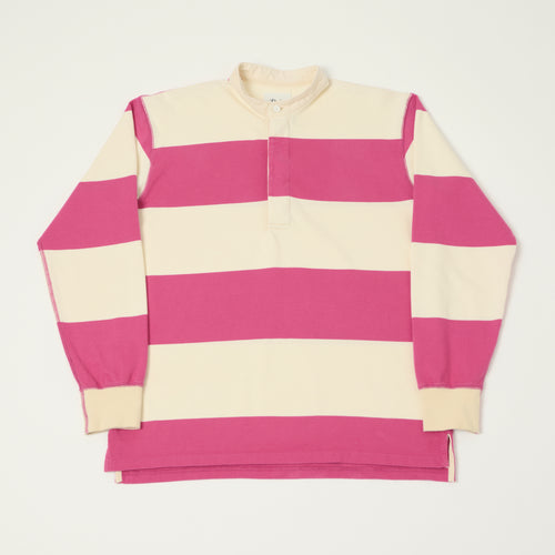 Drake's Grandad Collar Rugby Shirt - Pink/White