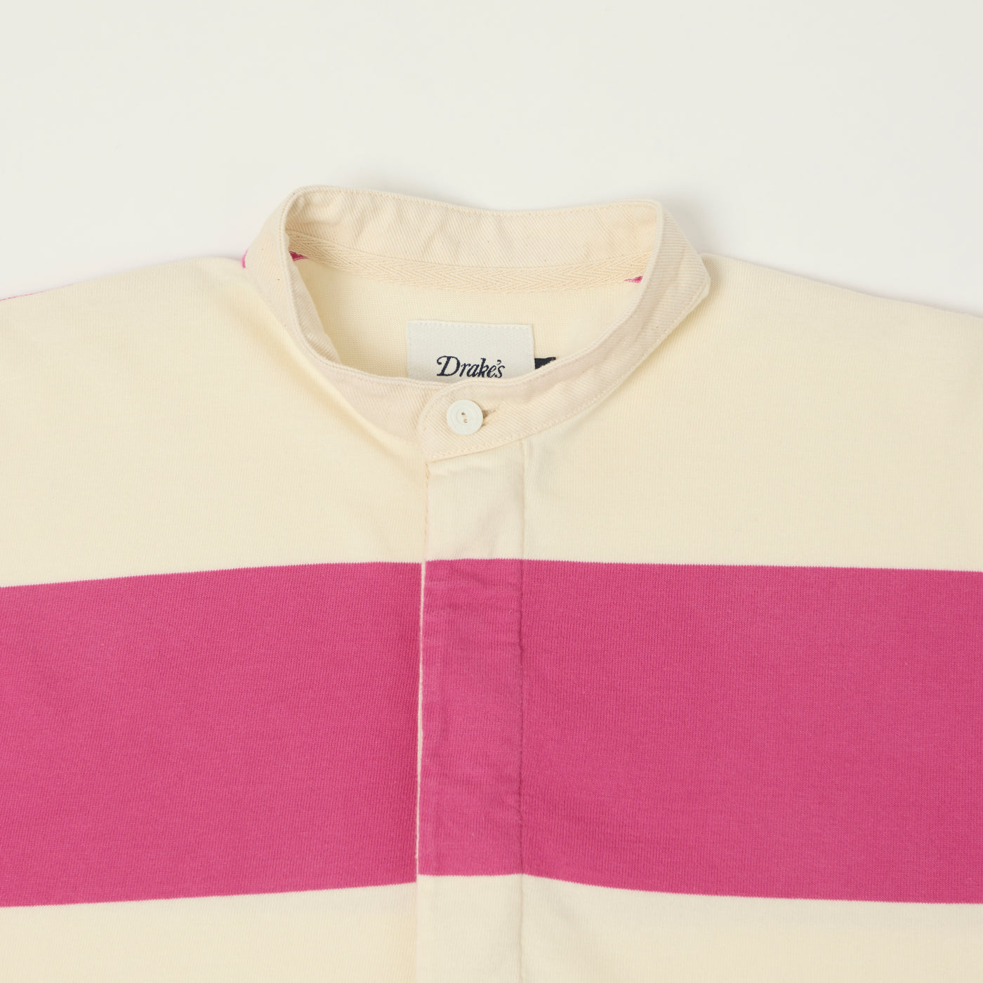 Drake's Grandad Collar Rugby Shirt - Pink/White