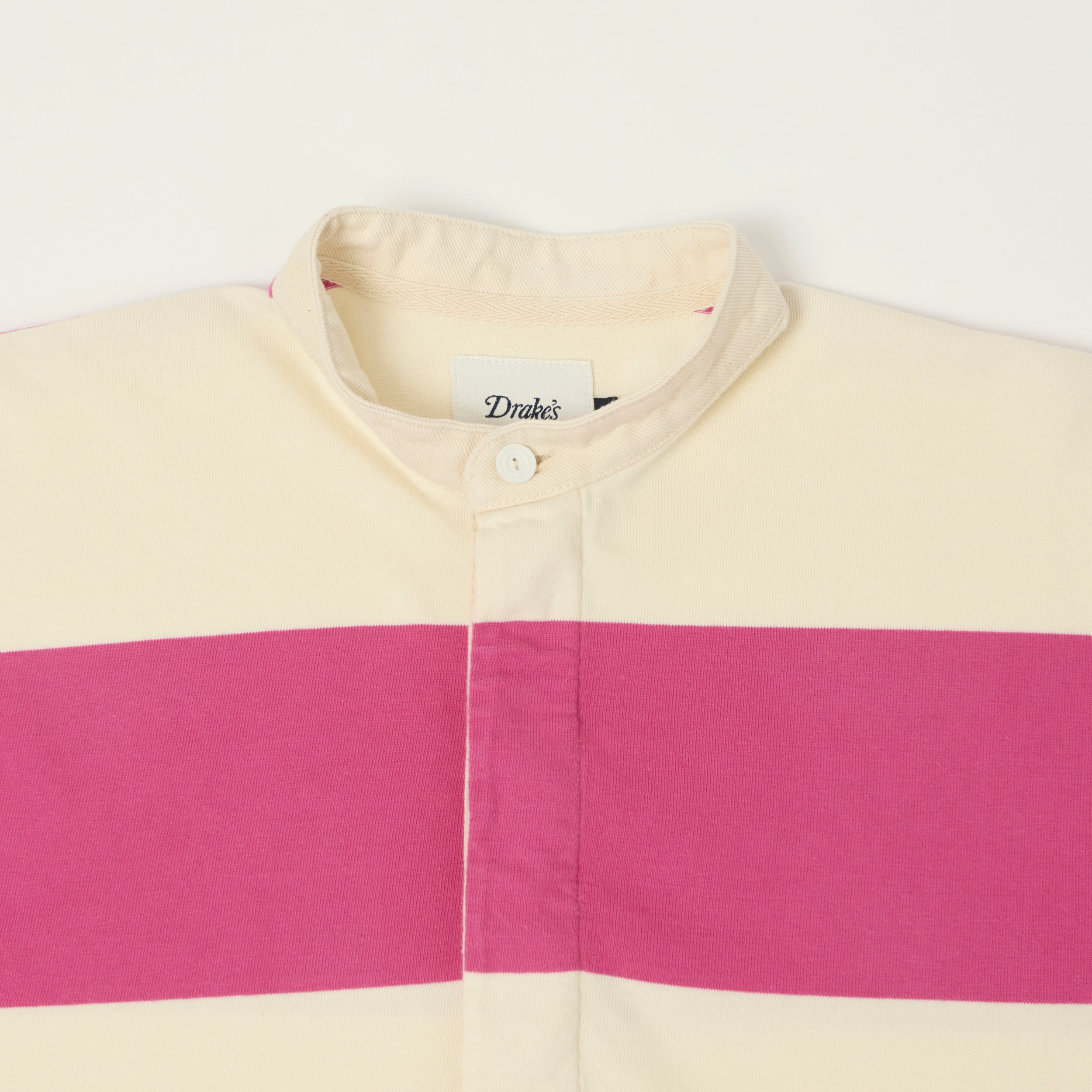 Drake's Grandad Collar Rugby Shirt - Pink/White