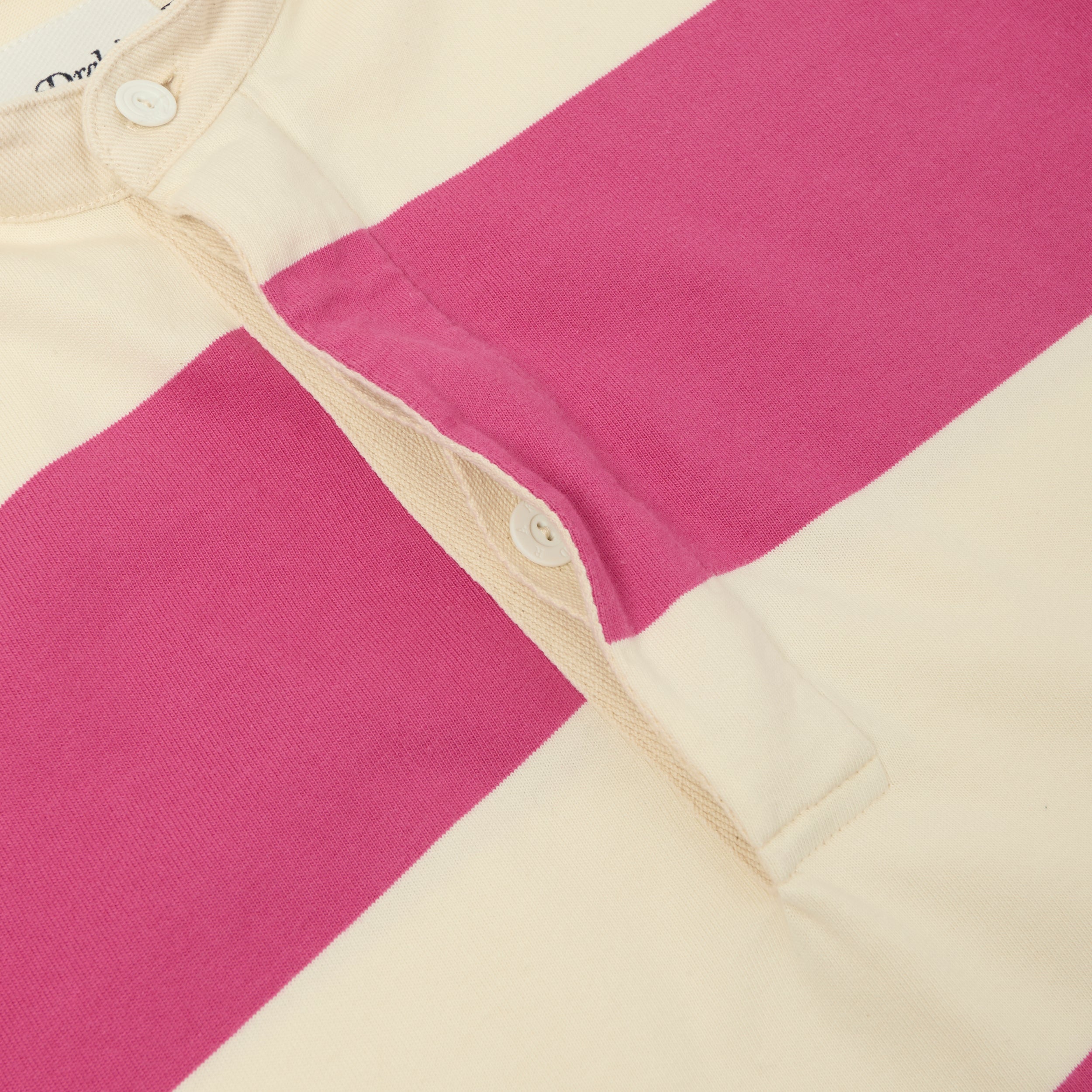 Drake's Grandad Collar Rugby Shirt - Pink/White