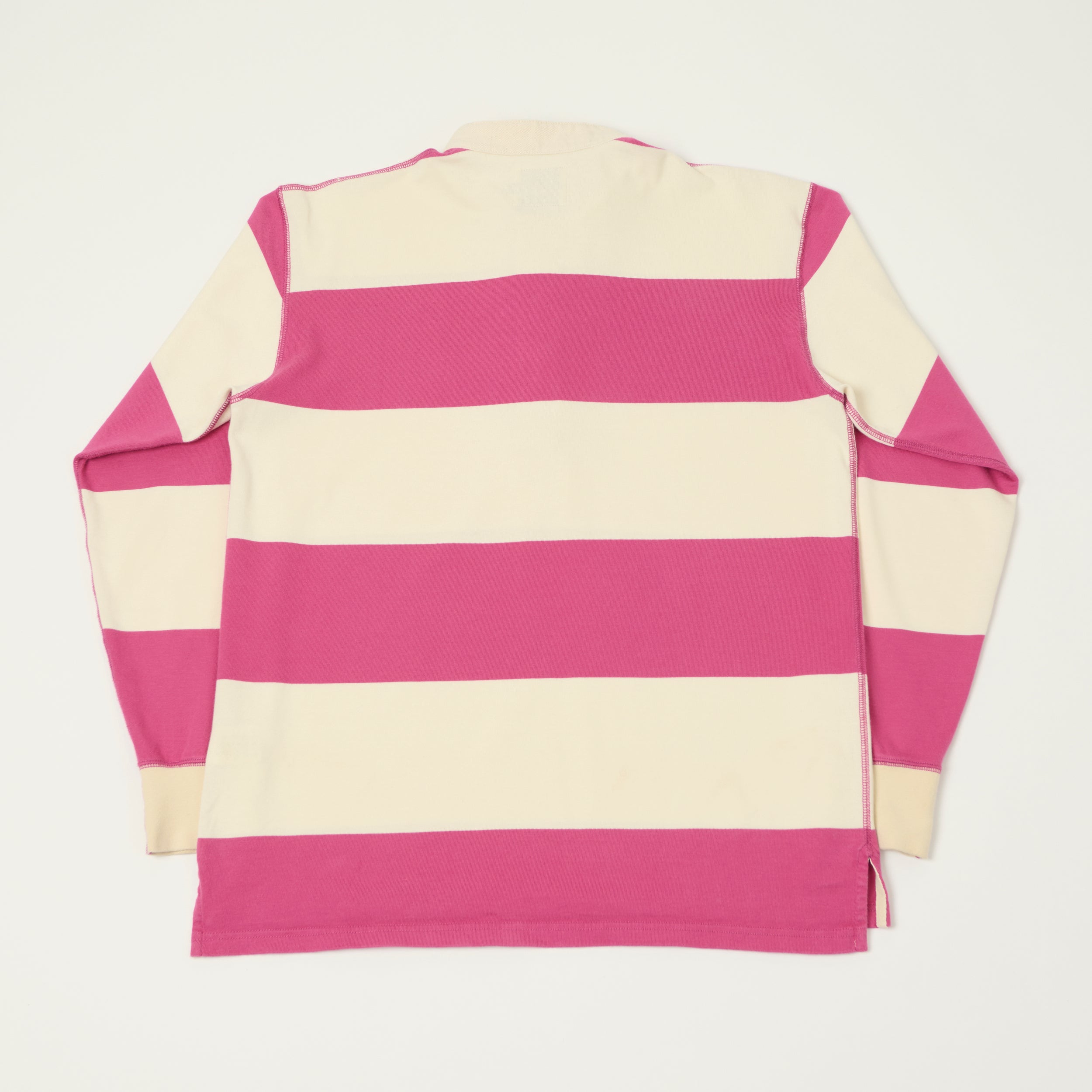 Drake's Grandad Collar Rugby Shirt - Pink/White