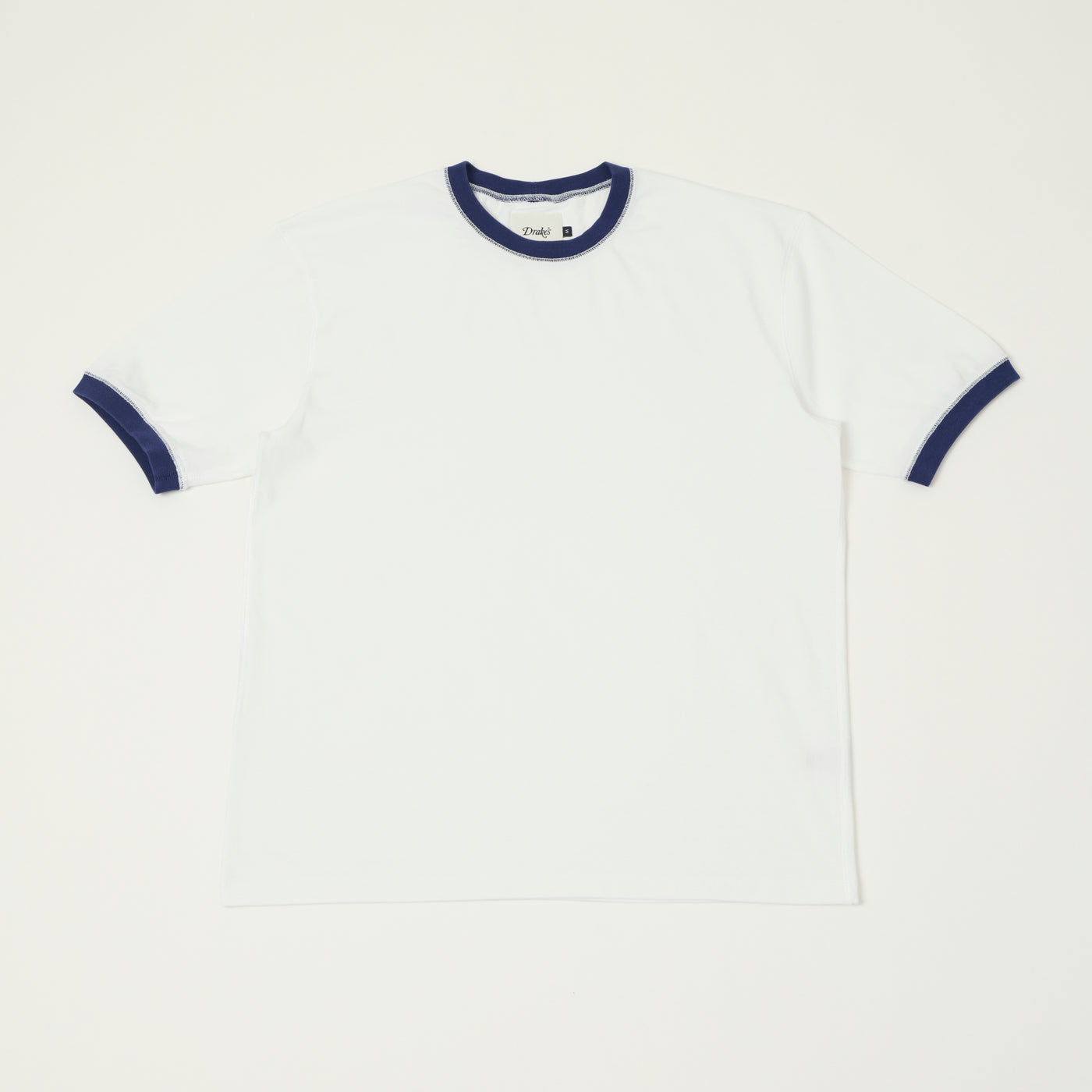Drake's Cotton Crew Neck Ringer T-Shirt - White/Blue