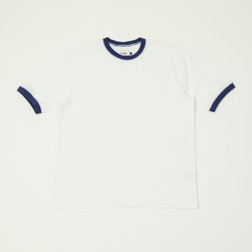 Drake's Cotton Crew Neck Ringer T-Shirt - White/Blue