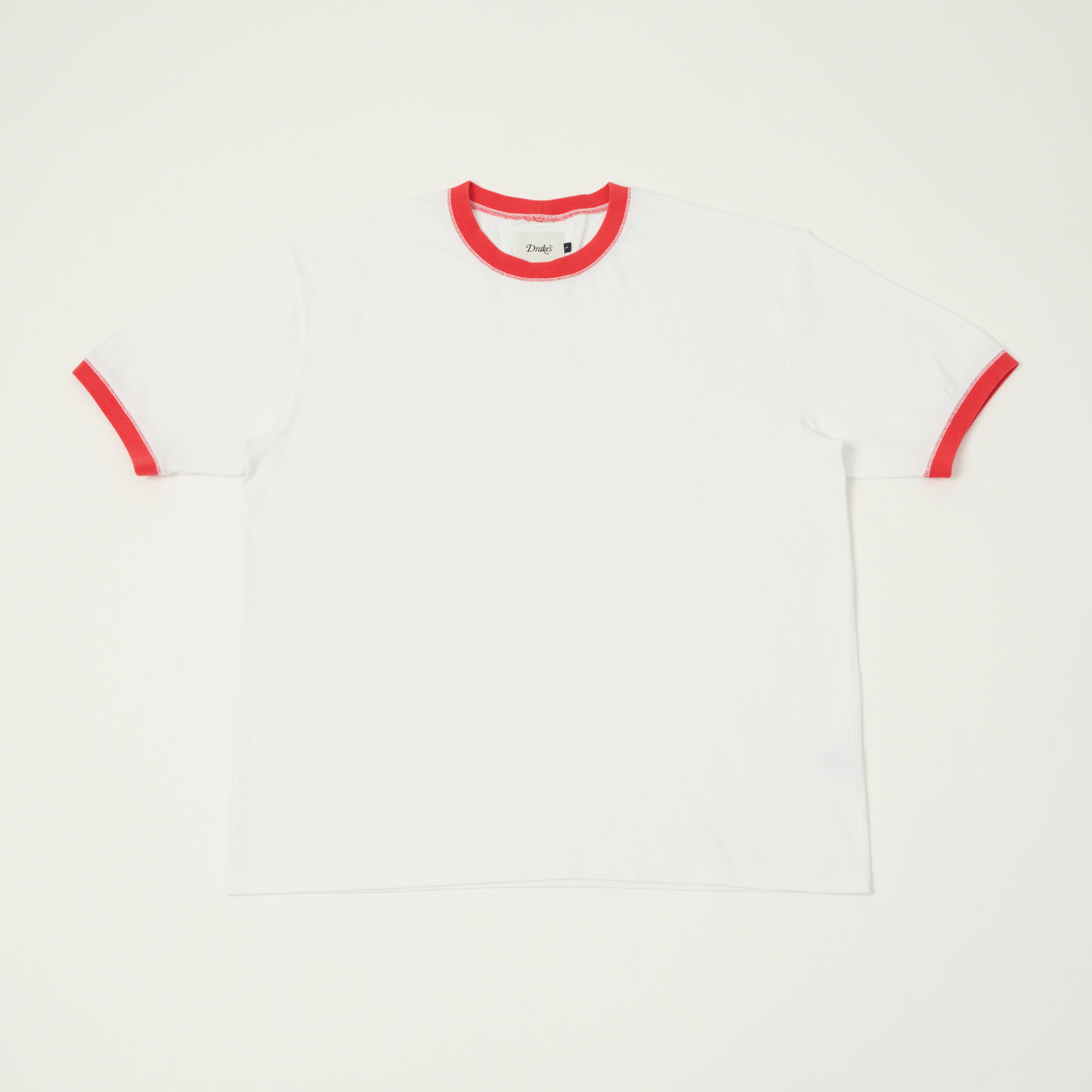 Drake's Cotton Crew Neck Ringer T-Shirt - White/Red