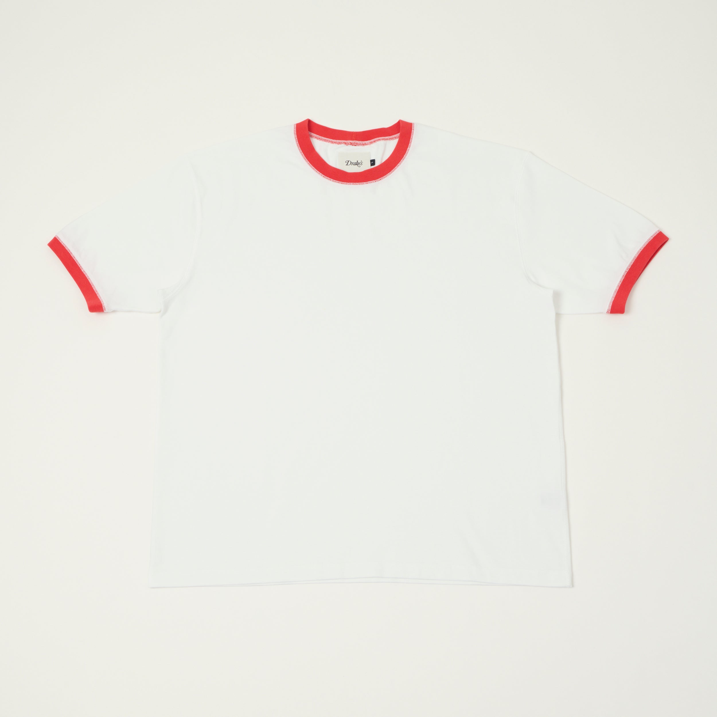 Drake's Cotton Crew Neck Ringer T-Shirt - White/Red