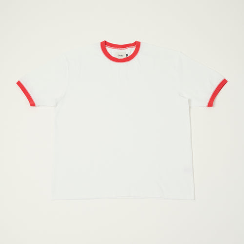 Drake's Cotton Crew Neck Ringer T-Shirt - White/Red