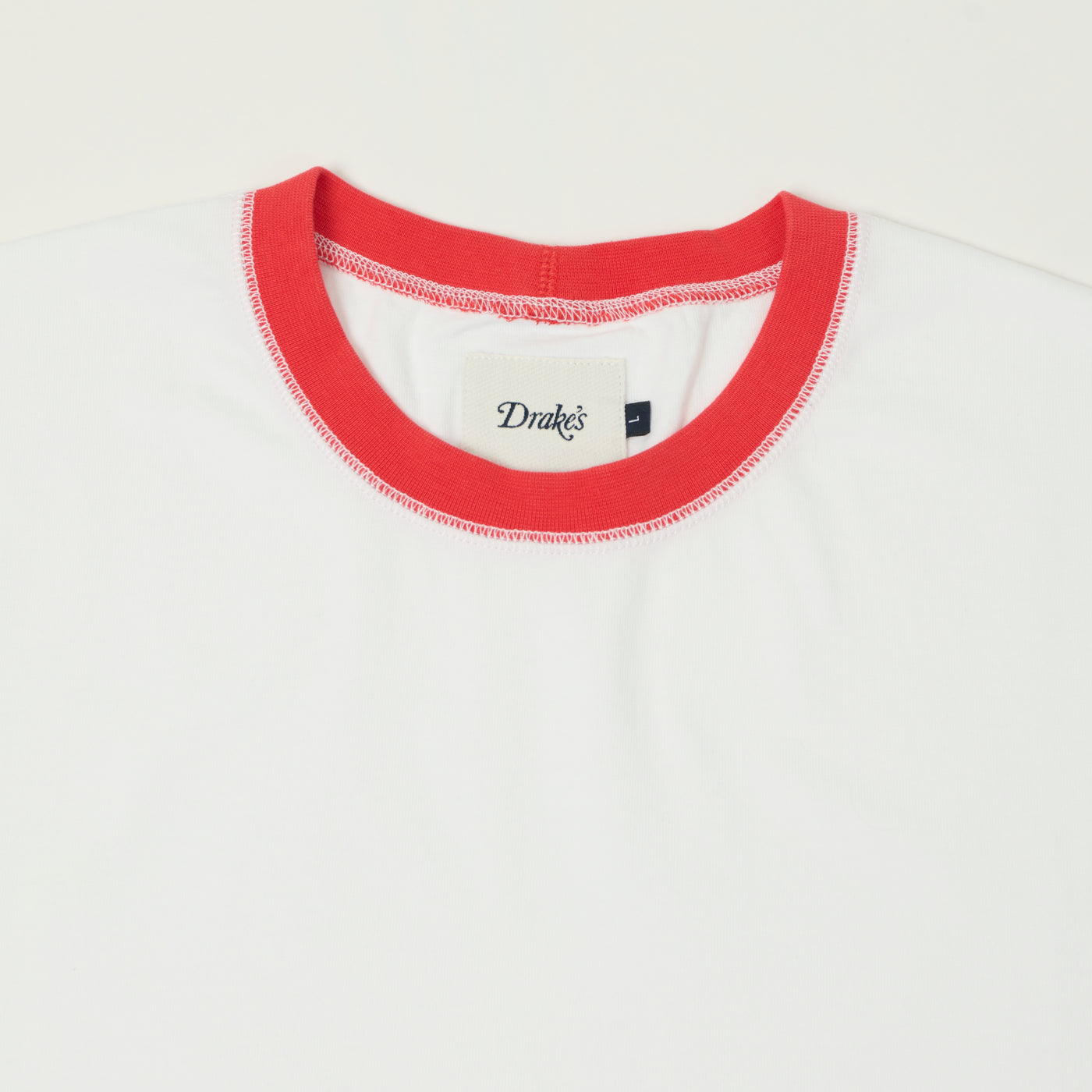 Drake's Cotton Crew Neck Ringer T-Shirt - White/Red