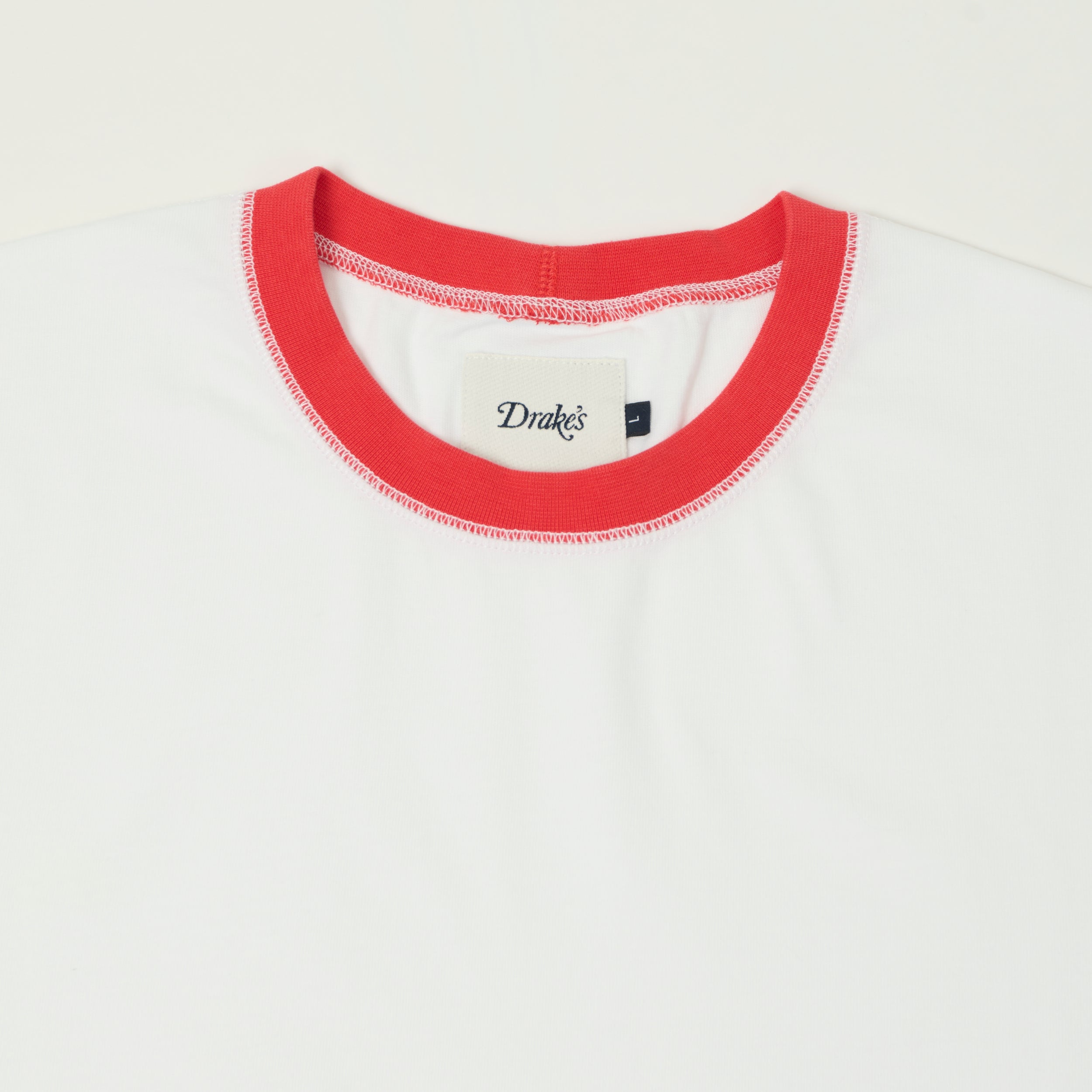 Drake's Cotton Crew Neck Ringer T-Shirt - White/Red