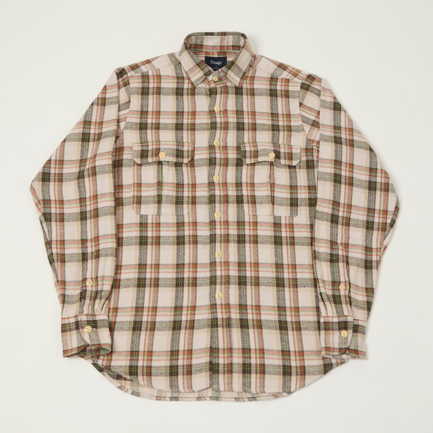 Drake's Heavy Japanese Flannel Work Shirt - Ecru/Multi