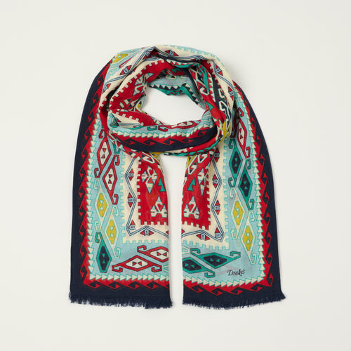Drake's 'Kilim' Wool/Silk Printed Tubular Scarf - Navy