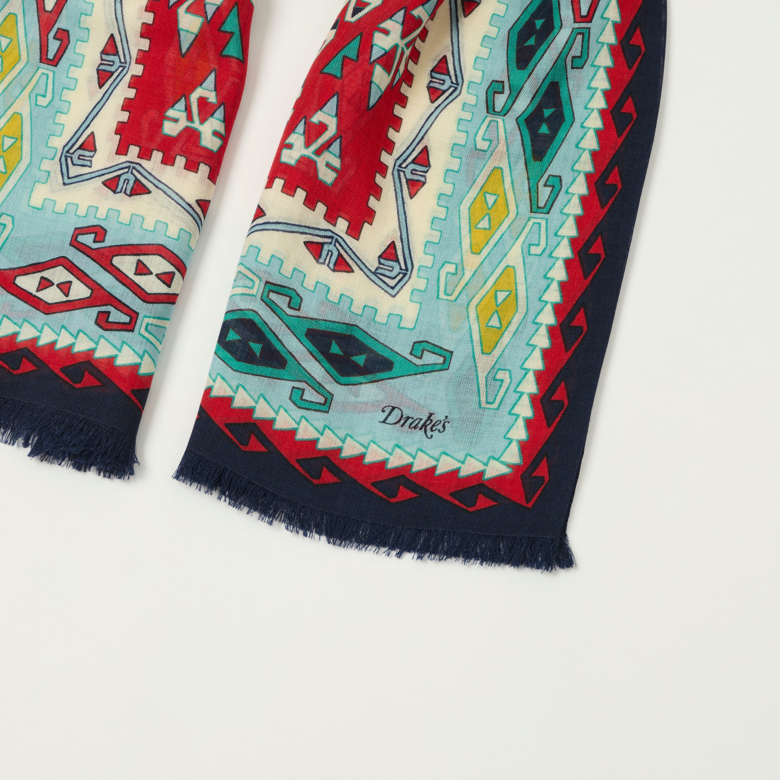 Drake's 'Kilim' Wool/Silk Printed Tubular Scarf - Navy