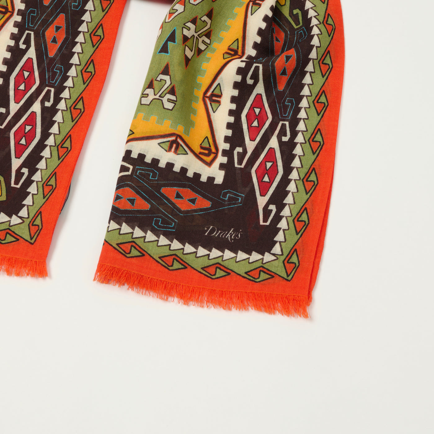 Drake's 'Kilim' Wool/Silk Printed Tubular Scarf - Red