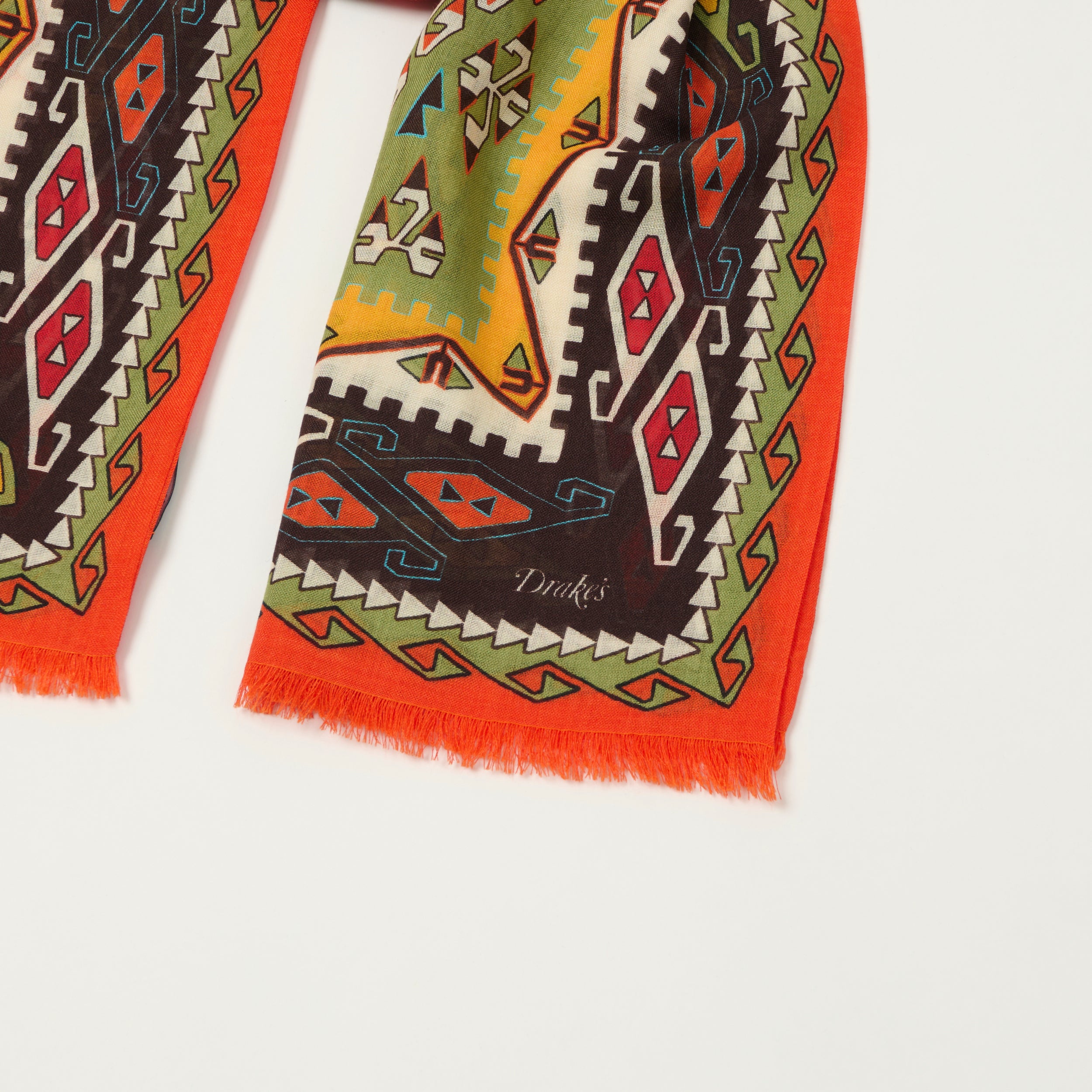 Drake's 'Kilim' Wool/Silk Printed Tubular Scarf - Red
