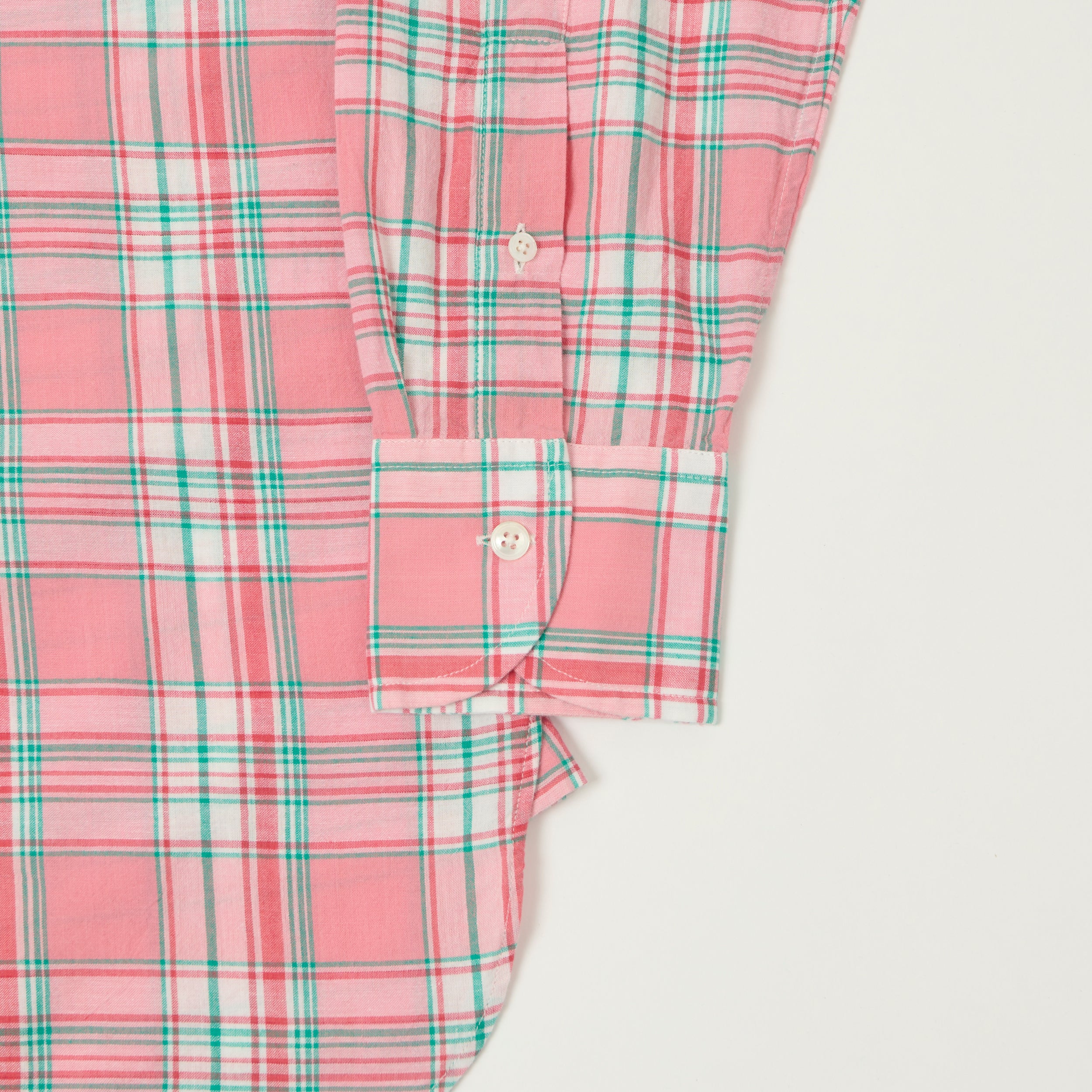 Drake's Button Madras Down Shirt - Pink/Green