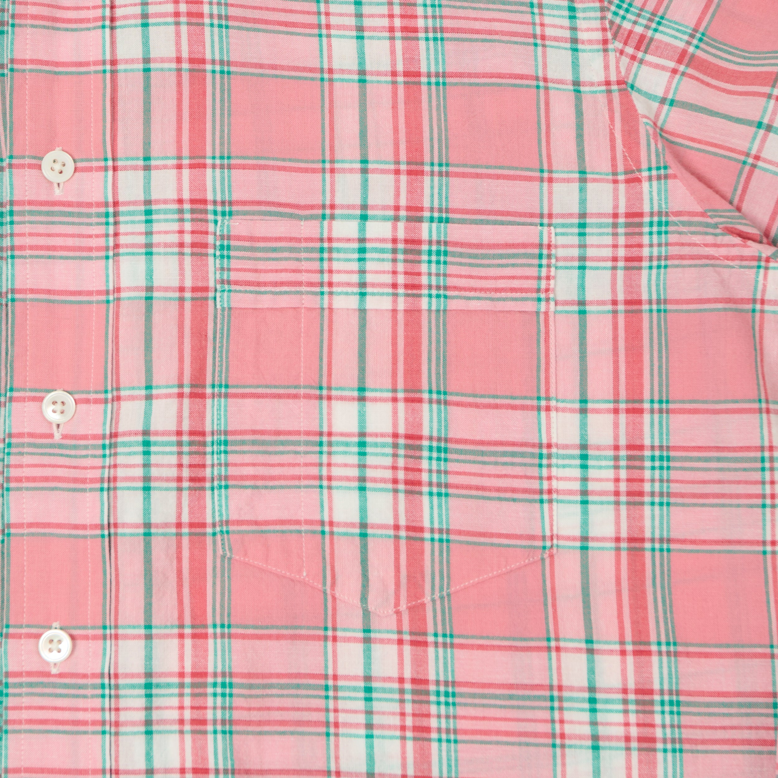 Drake's Button Madras Down Shirt - Pink/Green