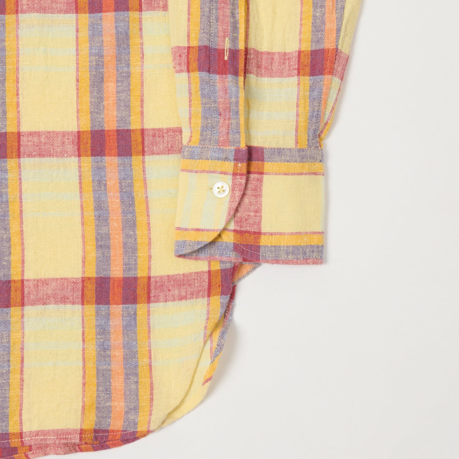 Drake's Button Down Cotton Linen Madras Shirt - Yellow/Red/Navy