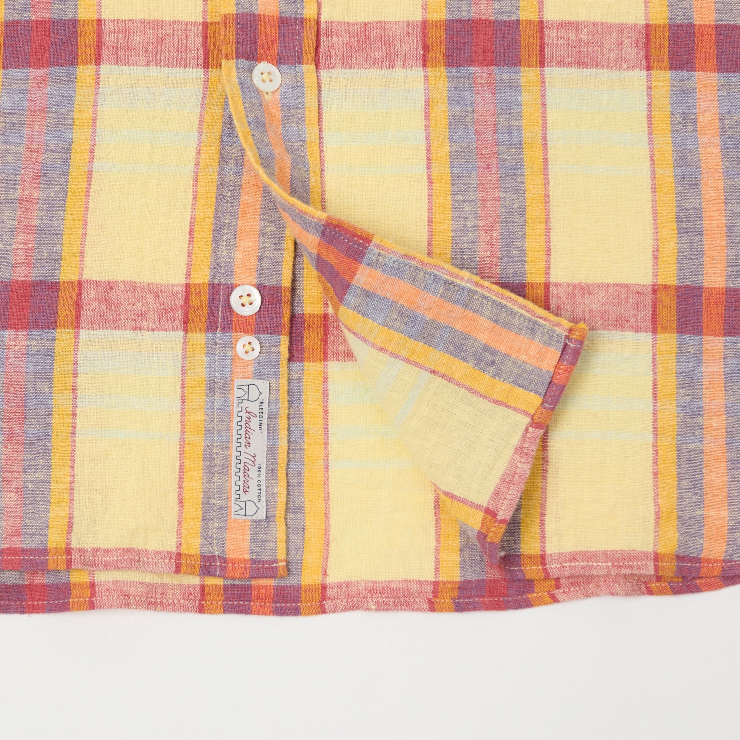 Drake's Button Down Cotton Linen Madras Shirt - Yellow/Red/Navy