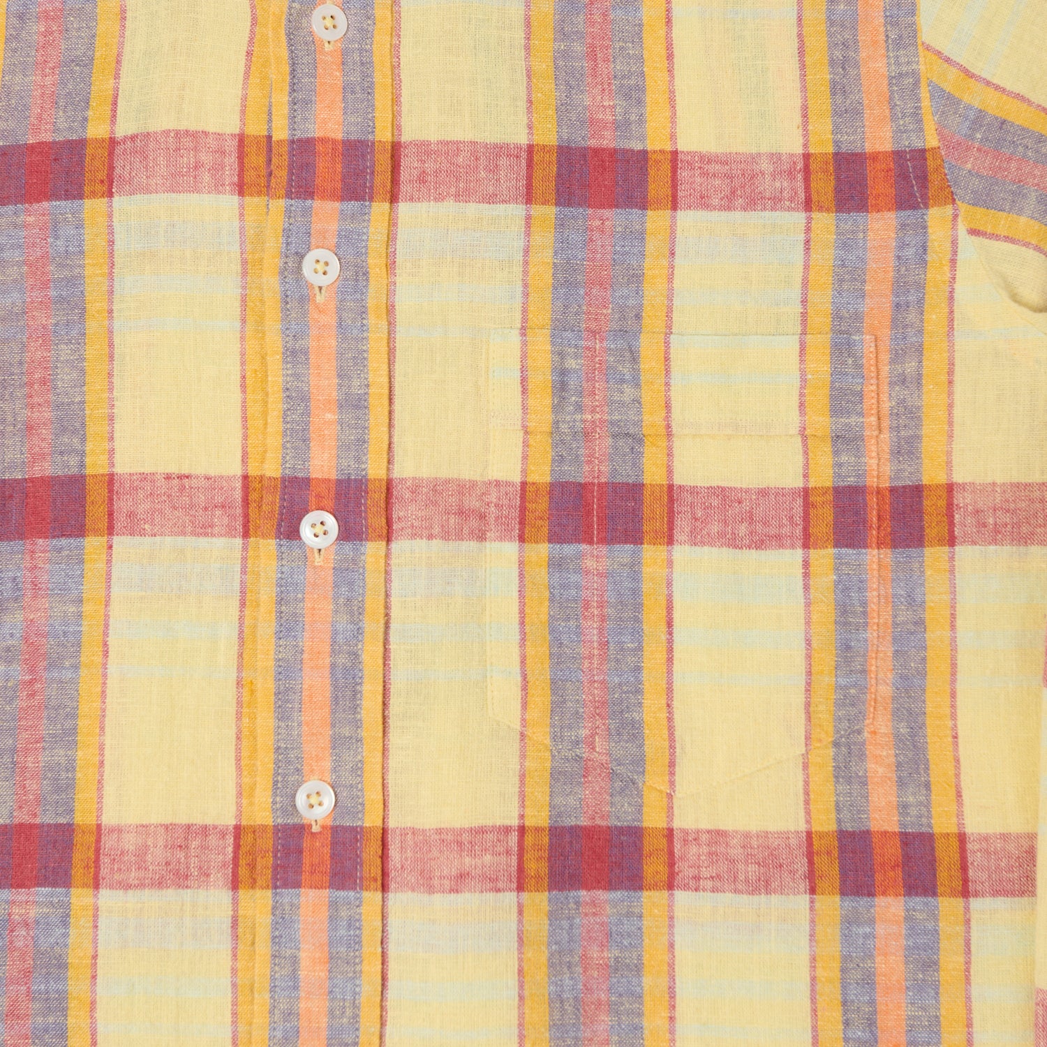 Drake's Button Down Cotton Linen Madras Shirt - Yellow/Red/Navy