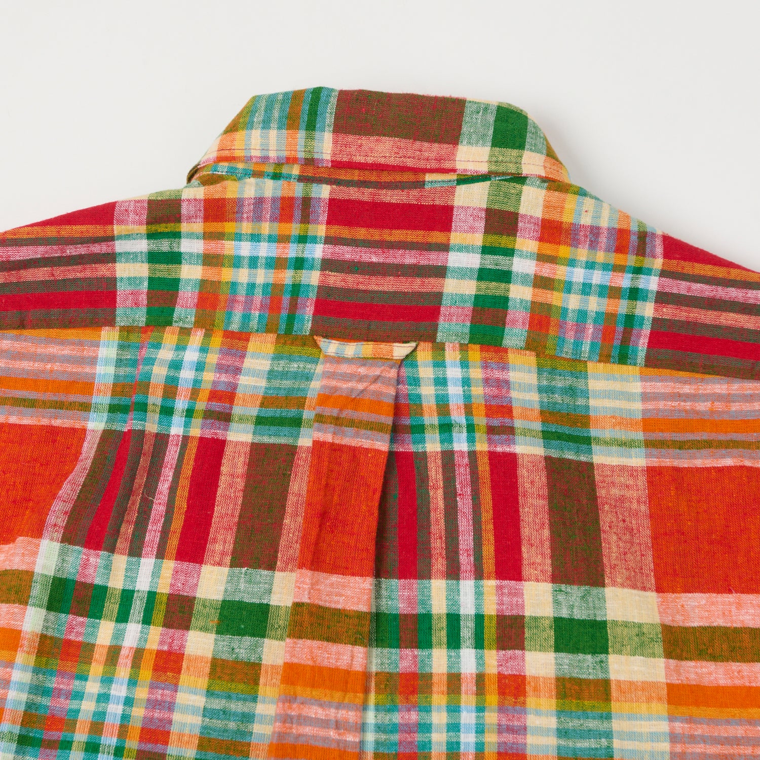 Drake's Cotton Linen Madras Work Shirt - Red/Orange/Green