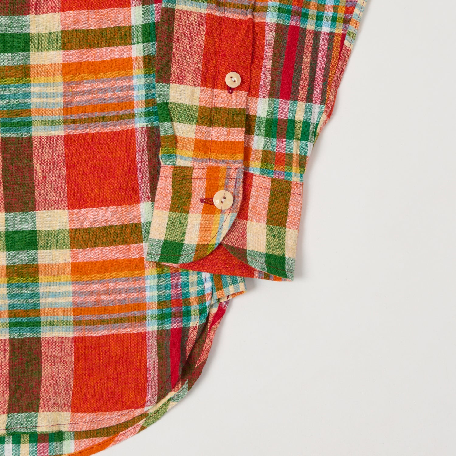 Drake's Cotton Linen Madras Work Shirt - Red/Orange/Green