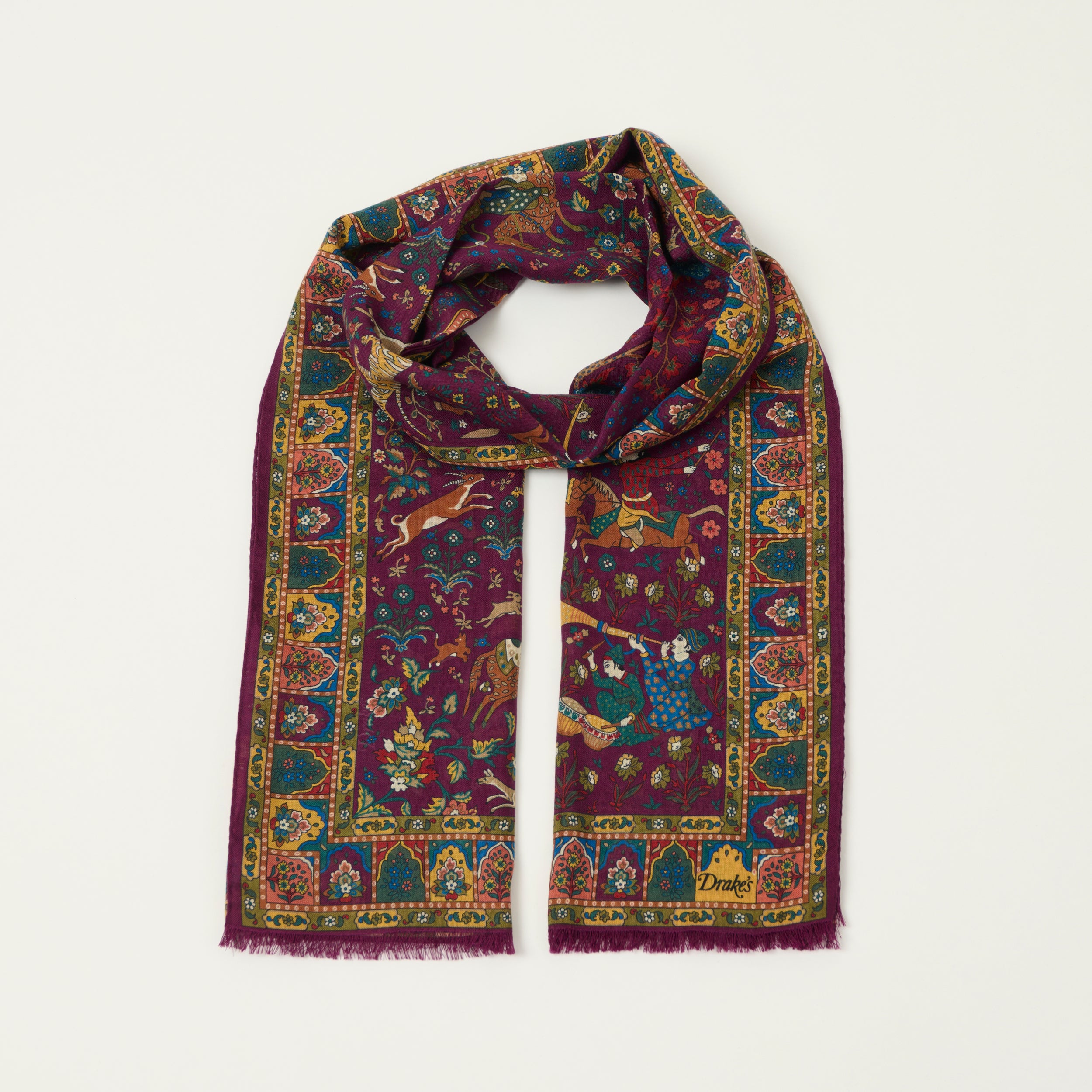 Drake's 'Moghul Garden' Wool/Silk Scarf - Burgundy