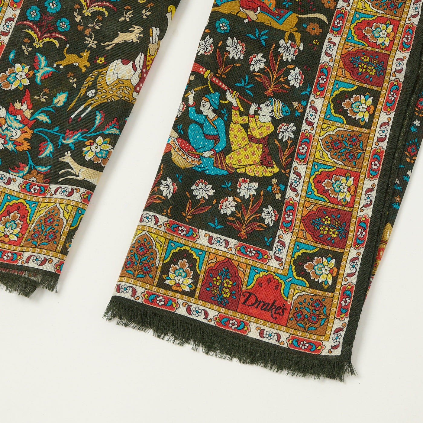 Drake's 'Mogul Garden' Wool/Silk Scarf - Dark Green