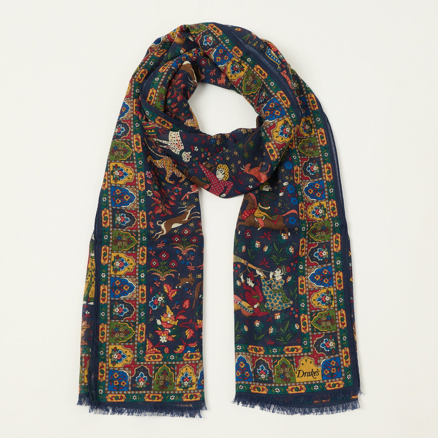 Drake's 'Mogul Garden' Wool/Silk Scarf - Navy
