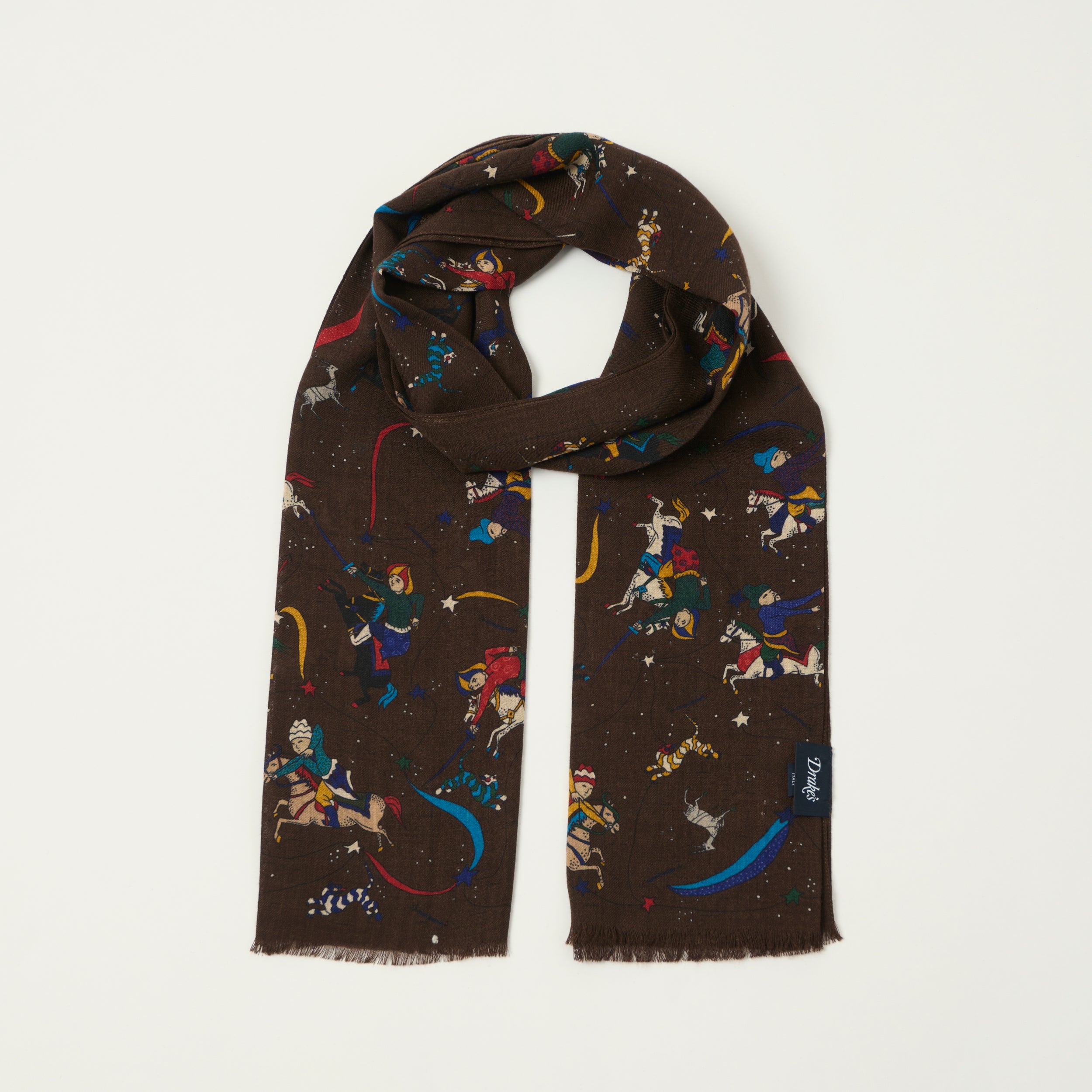 Drake's 'Mughal and Stars' Wool/Silk Scarf - Brown
