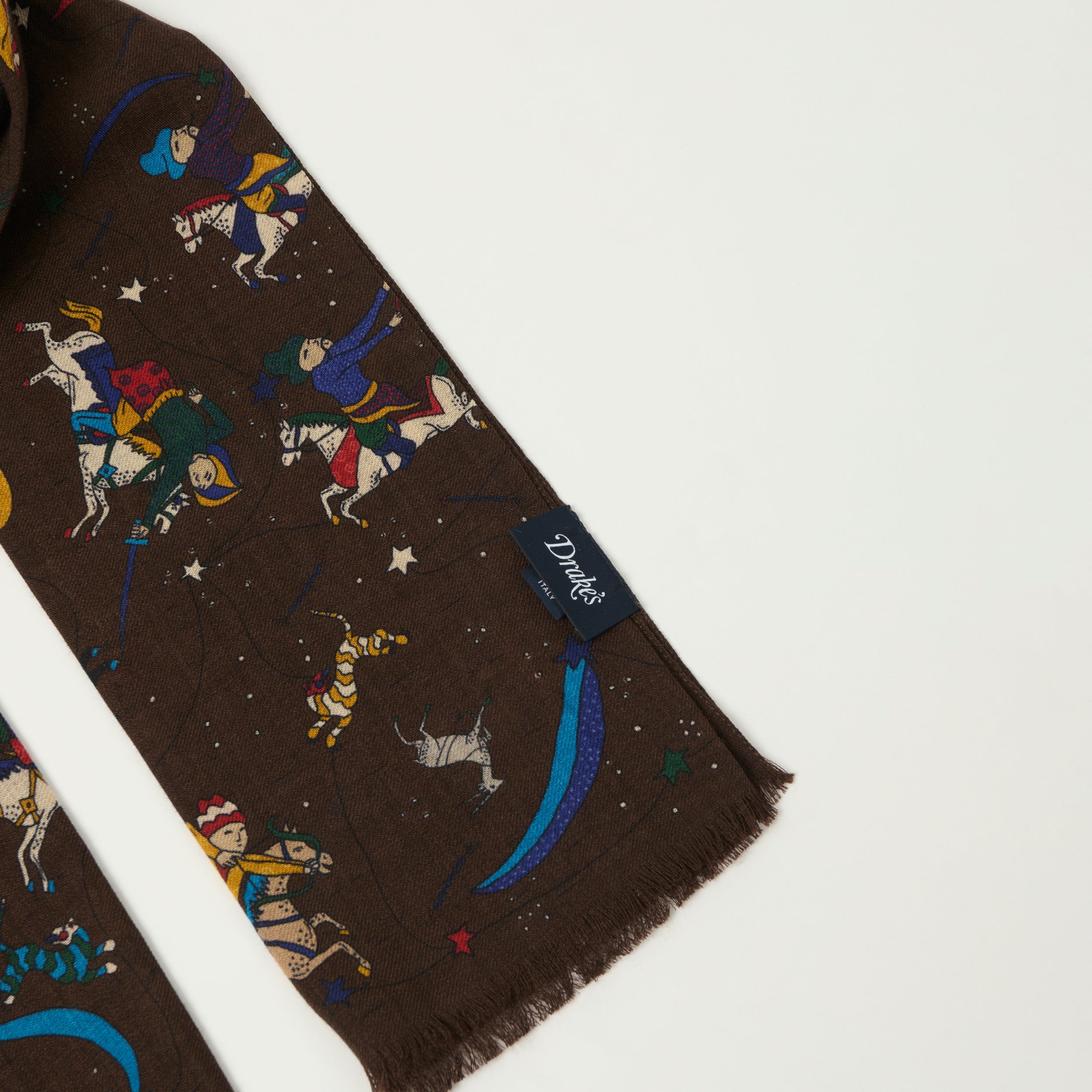 Drake's 'Mughal and Stars' Wool/Silk Scarf - Brown
