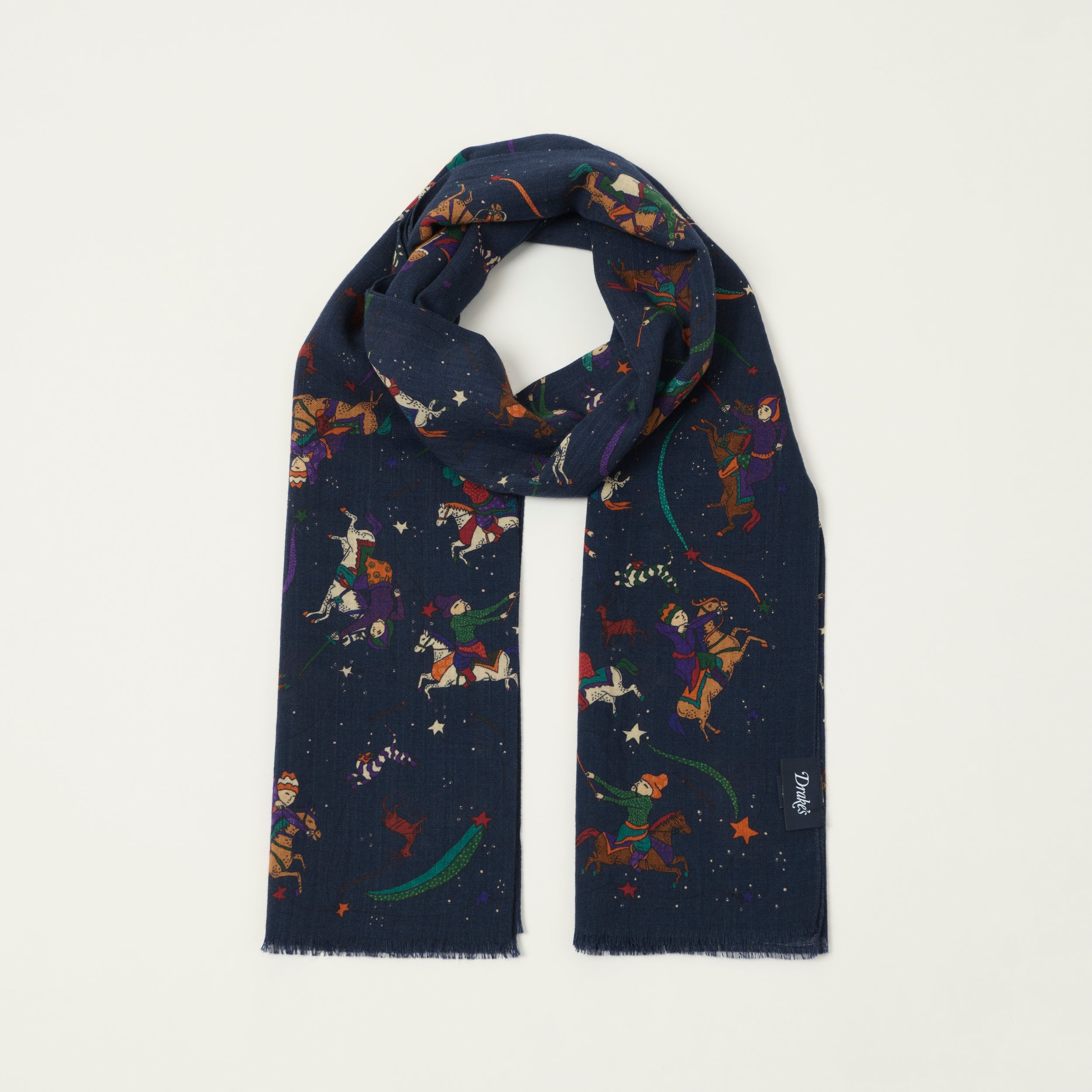 Drake's 'Mughal and Stars' Wool/Silk Scarf - Navy