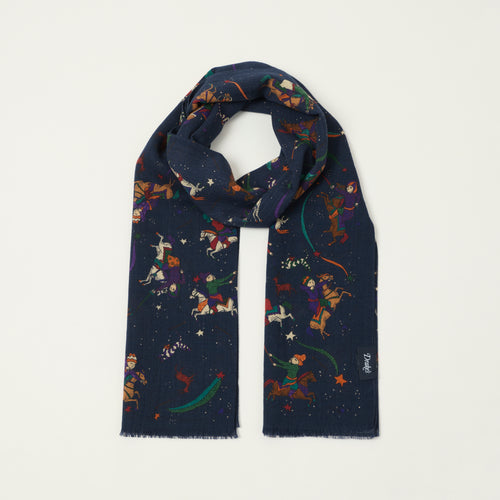 Drake's 'Mughal and Stars' Wool/Silk Scarf - Navy