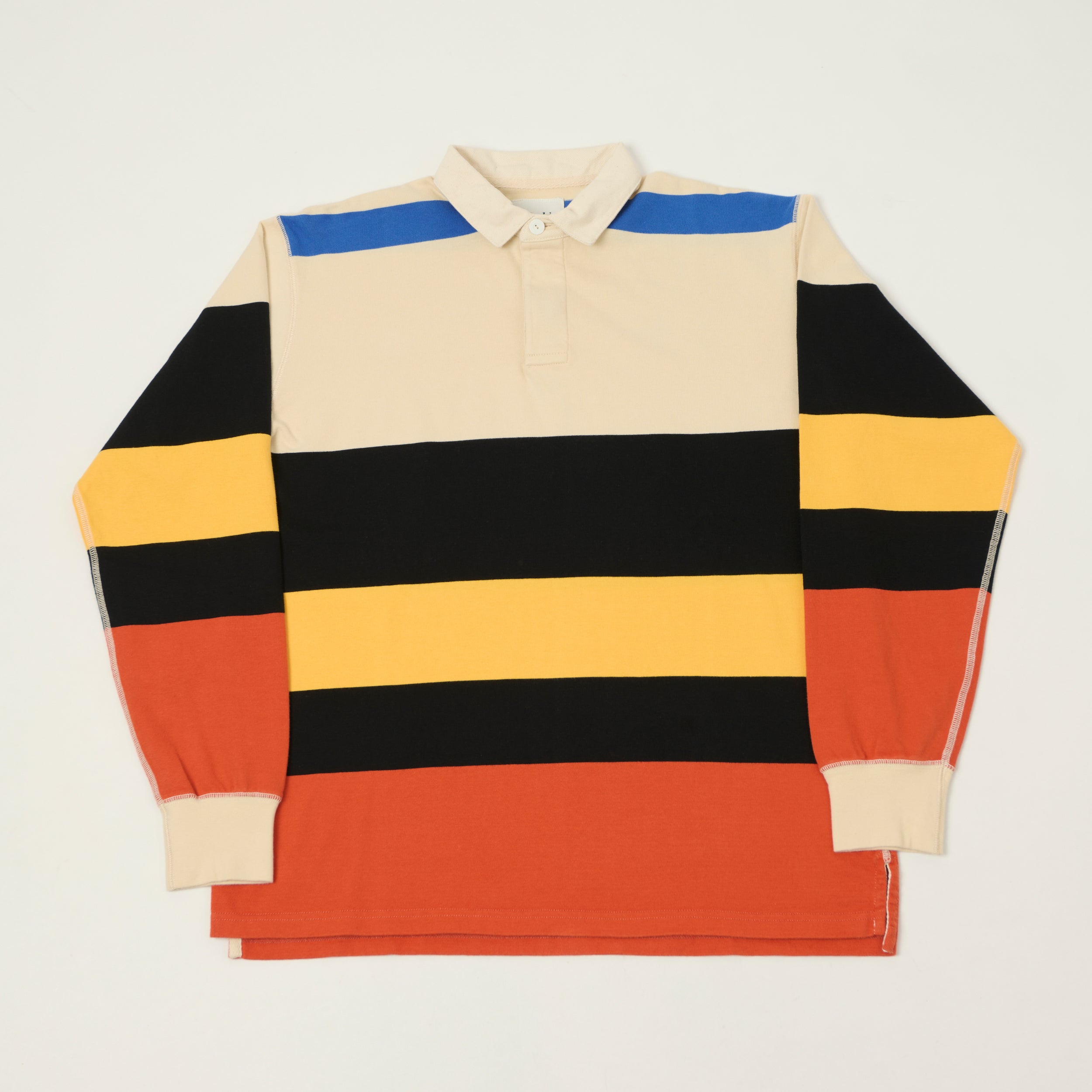 Drake's Multi Stripe Rugby Shirt - Ecru/Black/Orange