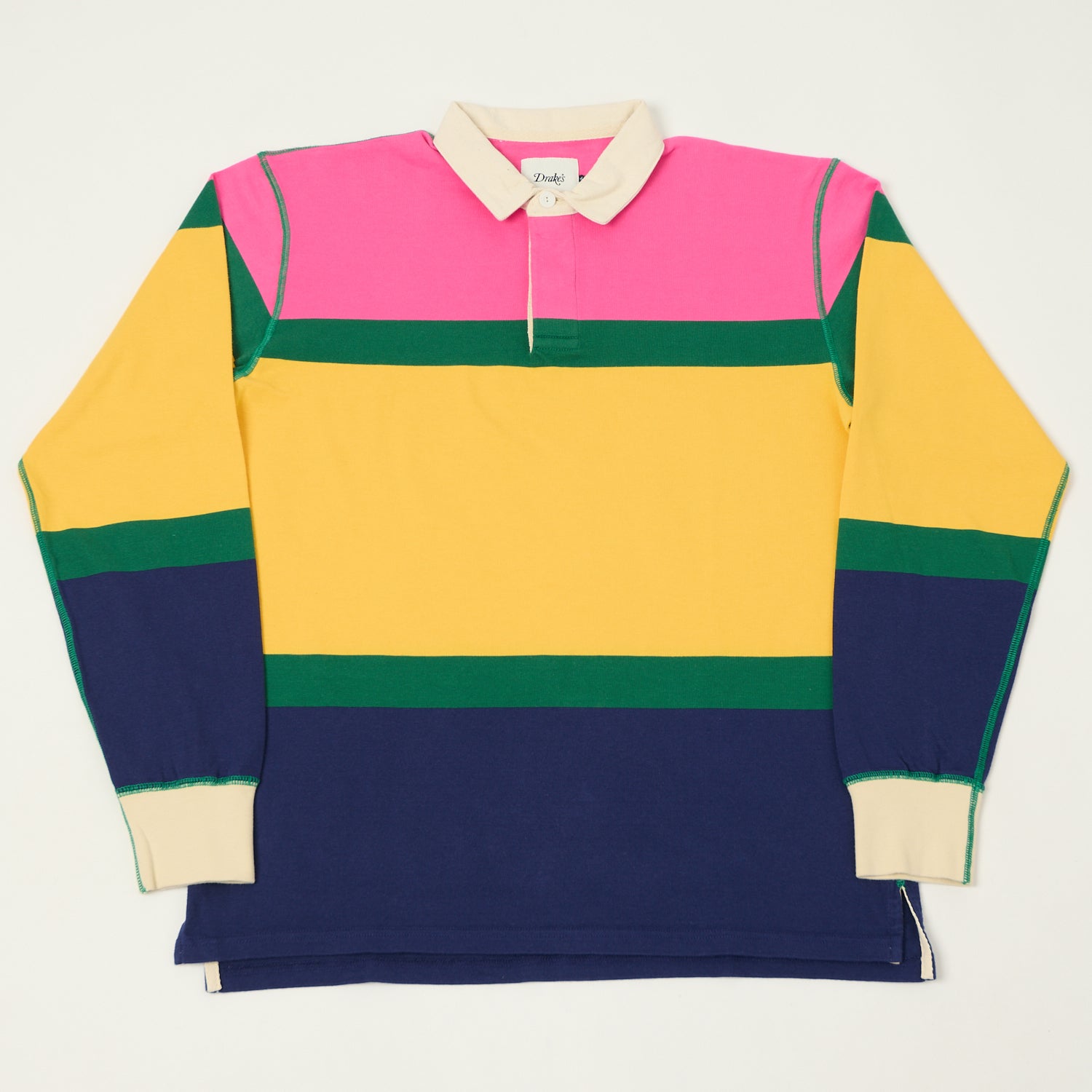 Drake's Classic Rugby Shirt - Pink/Yellow/Navy