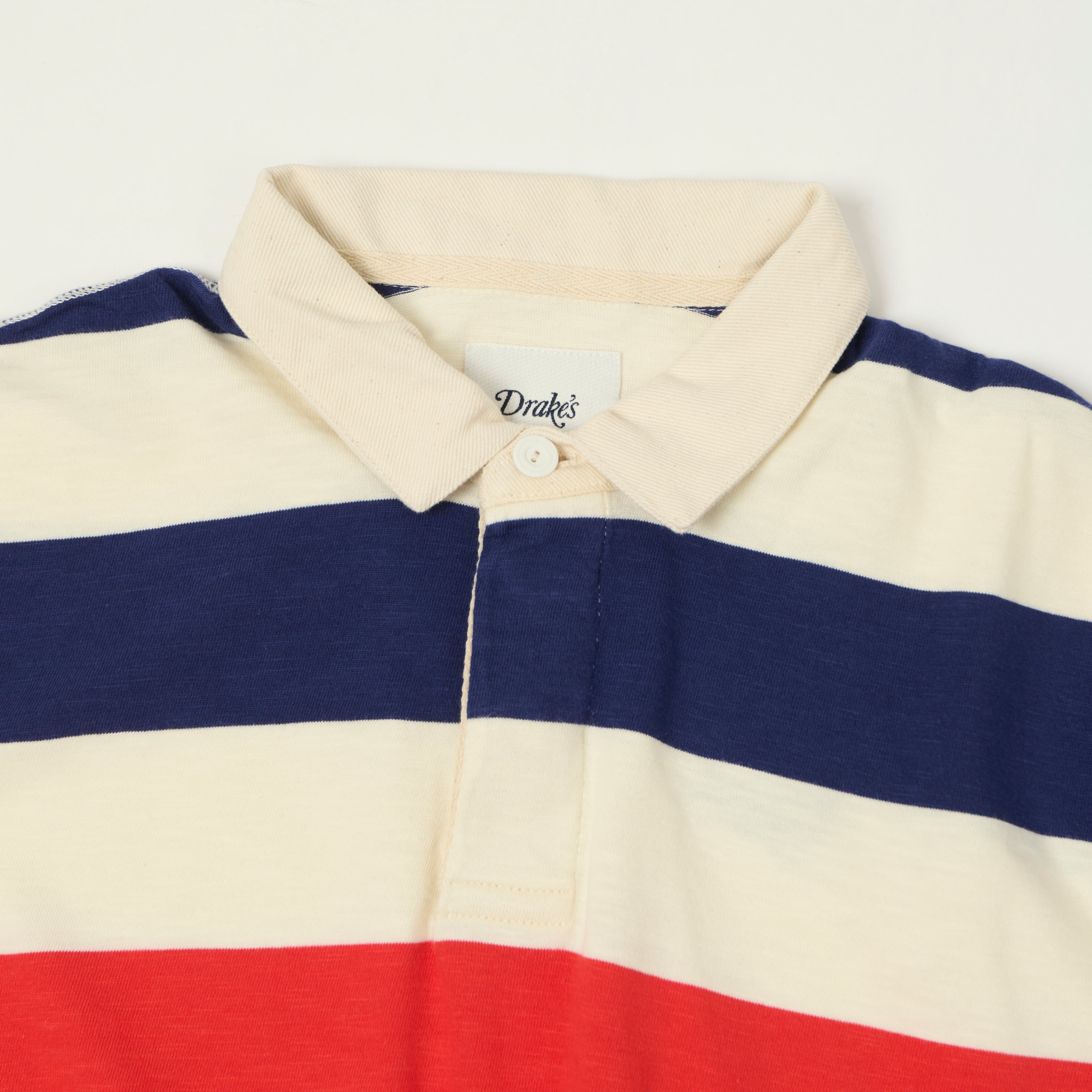 Drake's Classic Rugby Shirt - White/Navy/Flame