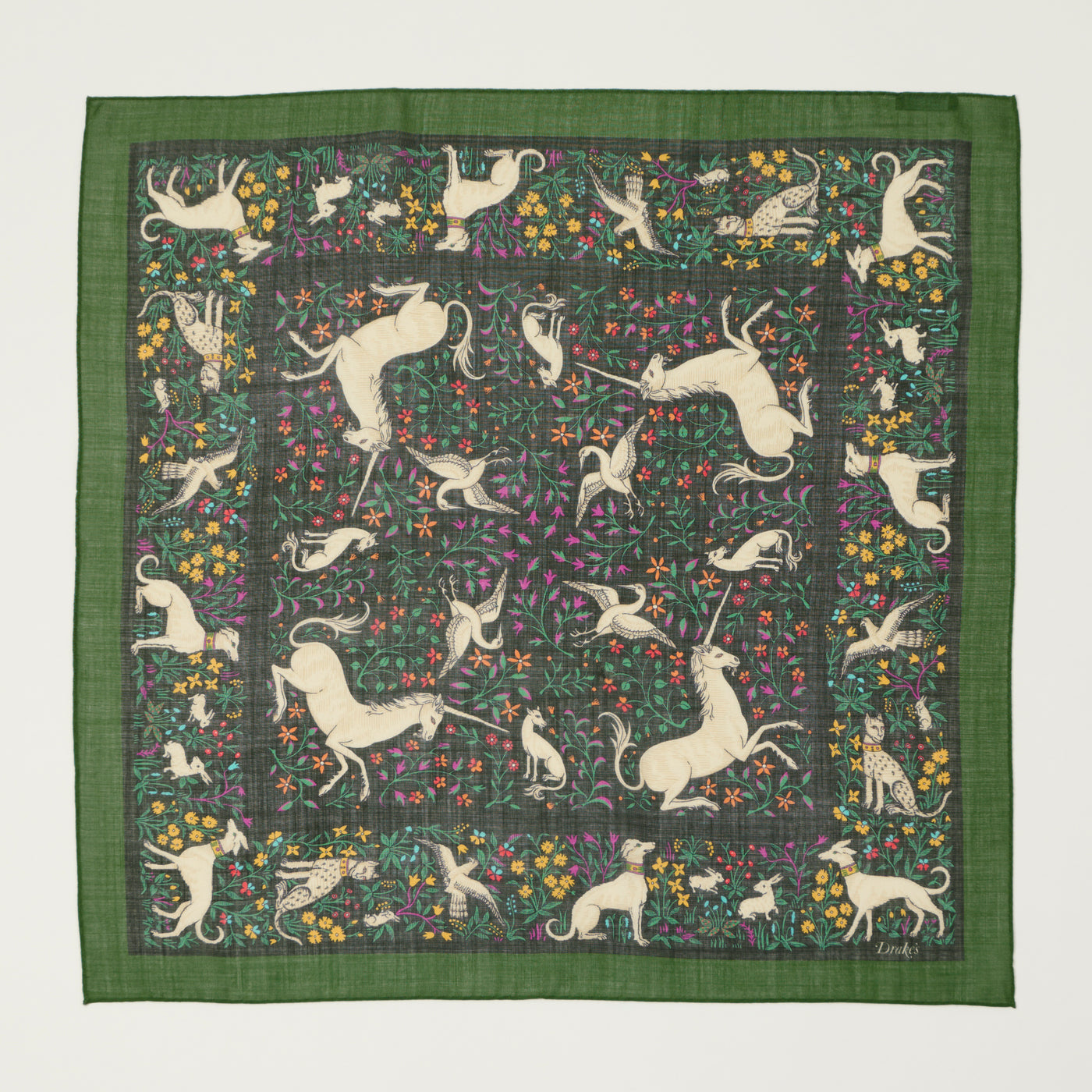 Drake's 'Unicorn Print' Silk Bandana - Green