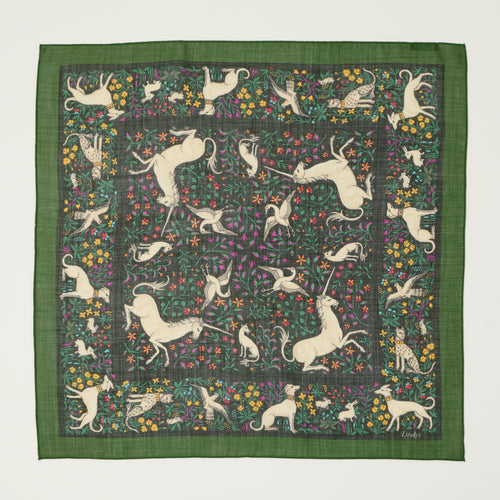 Drake's 'Unicorn Print' Silk Bandana - Green