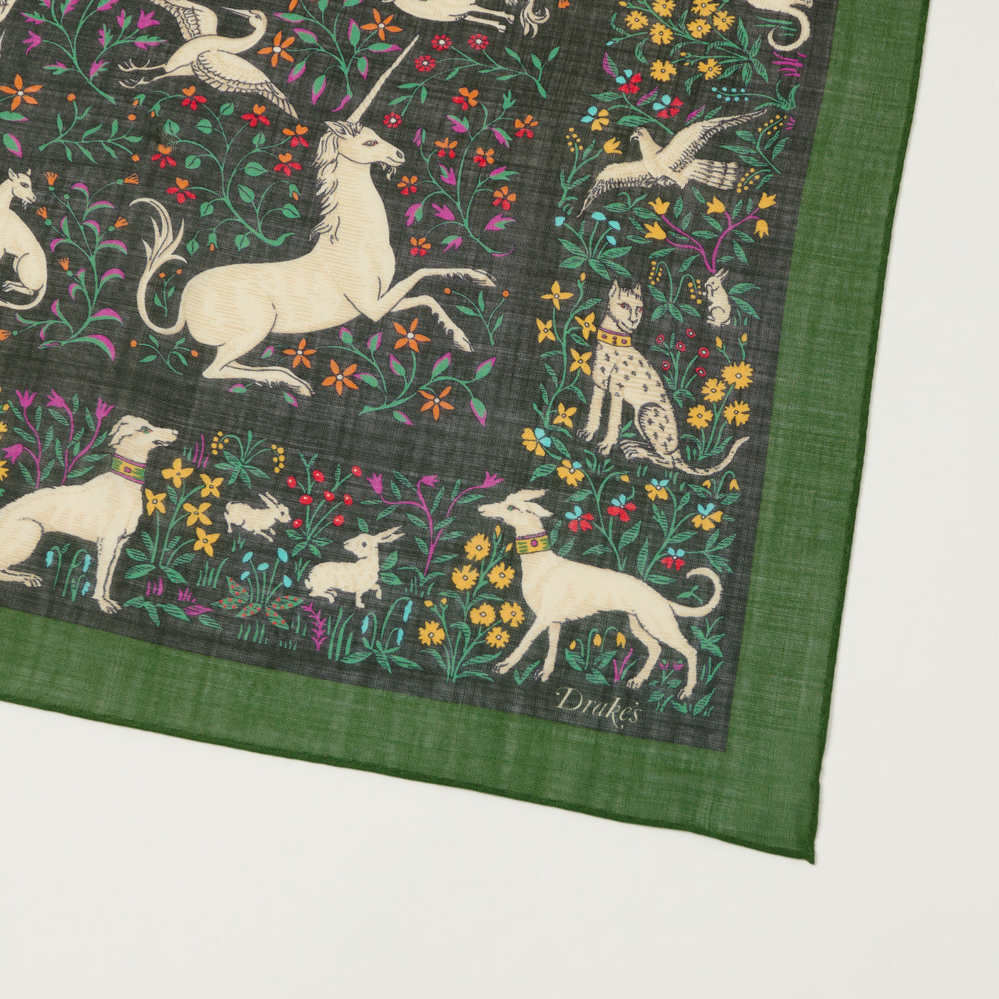 Drake's 'Unicorn Print' Silk Bandana - Green