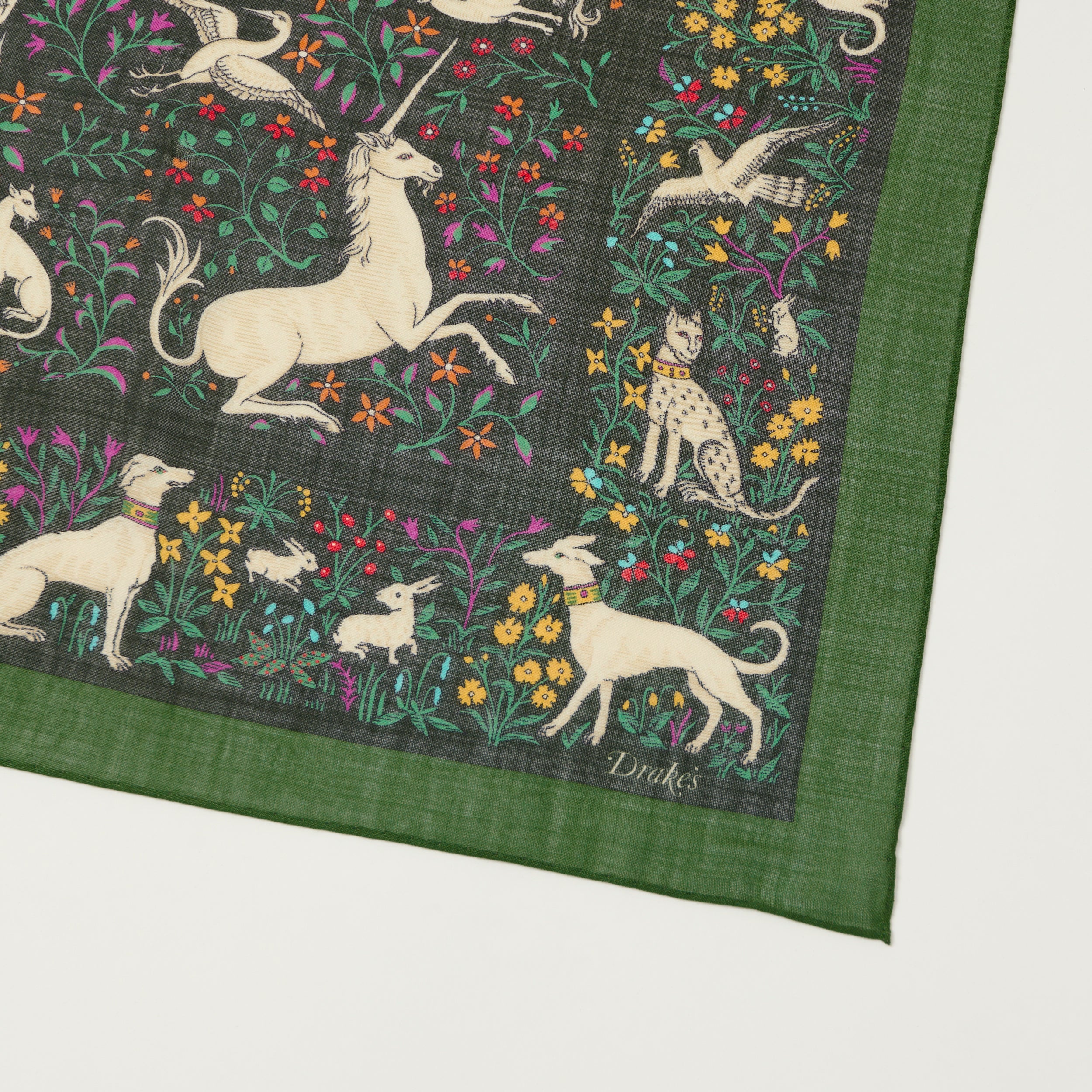 Drake's 'Unicorn Print' Silk Bandana - Green