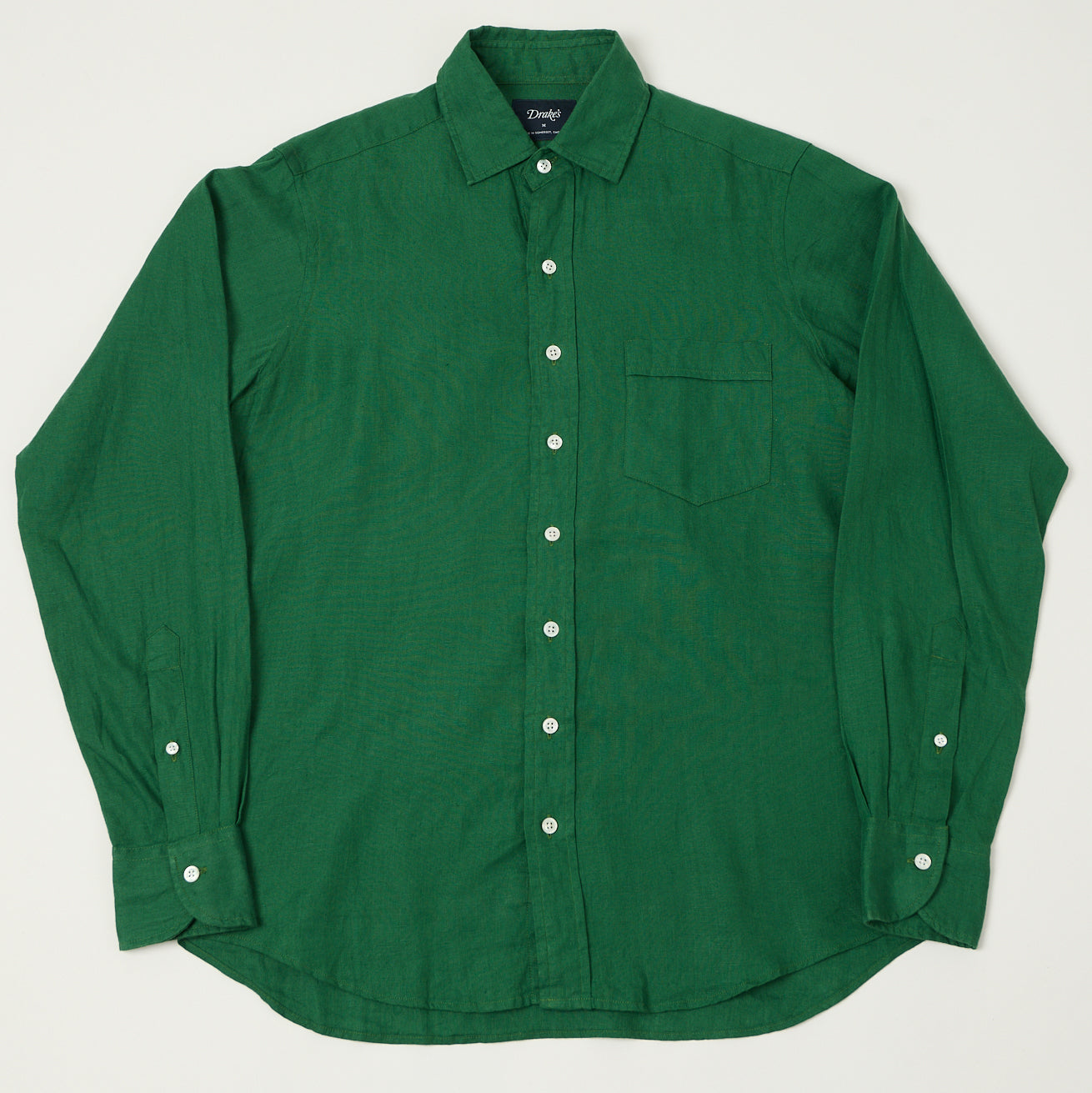 Drake's Linen Summer Shirt - Forest Green