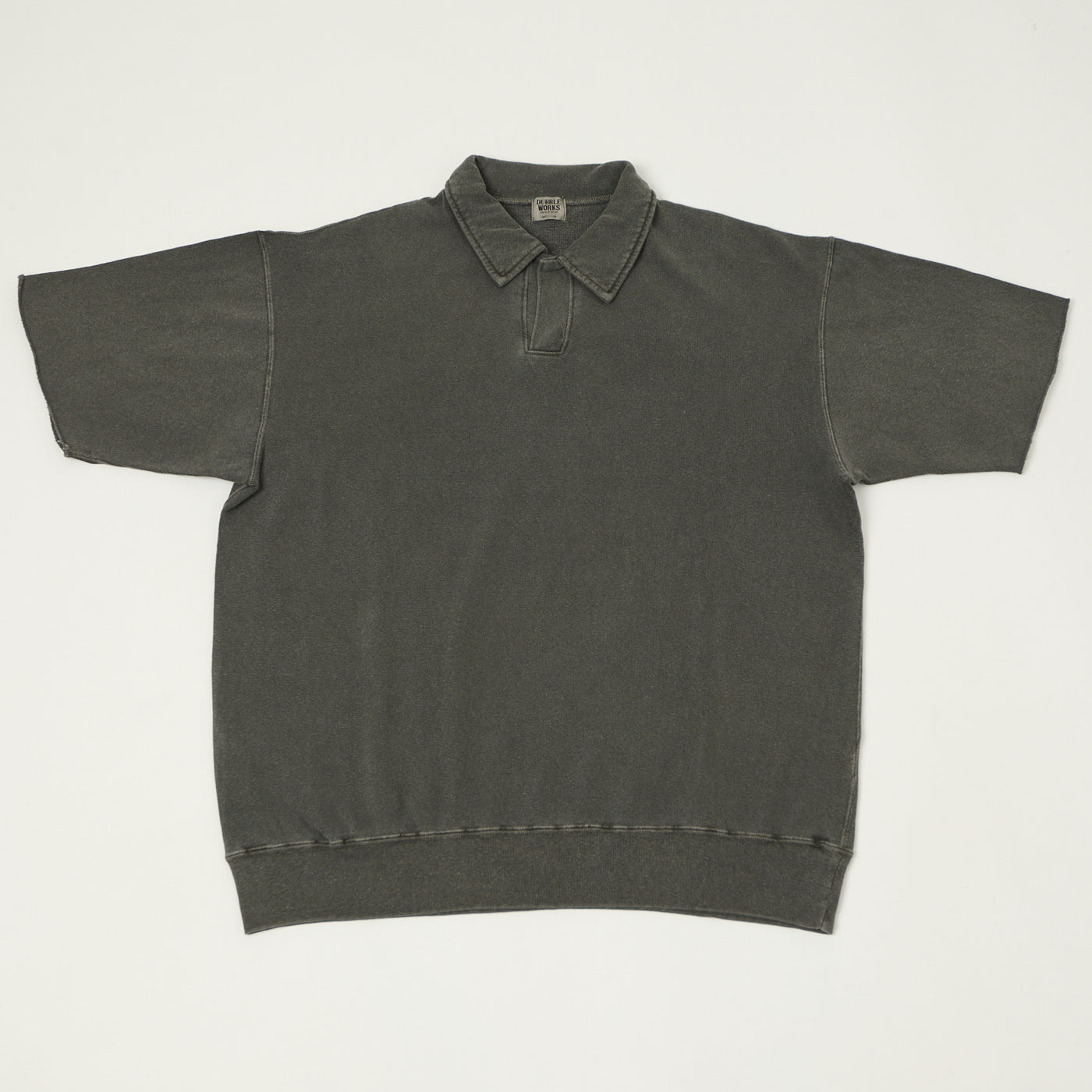 Dubbleworks Cut Off Sleeve Pigment Dyed Sweat Polo Shirt - Black
