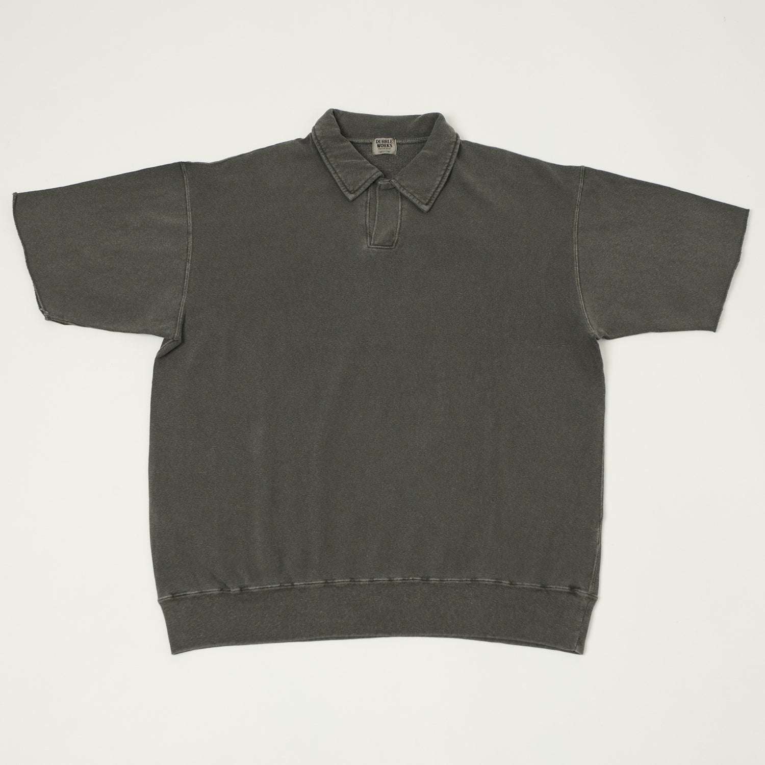 Dubbleworks Cut Off Sleeve Pigment Dyed Sweat Polo Shirt - Black