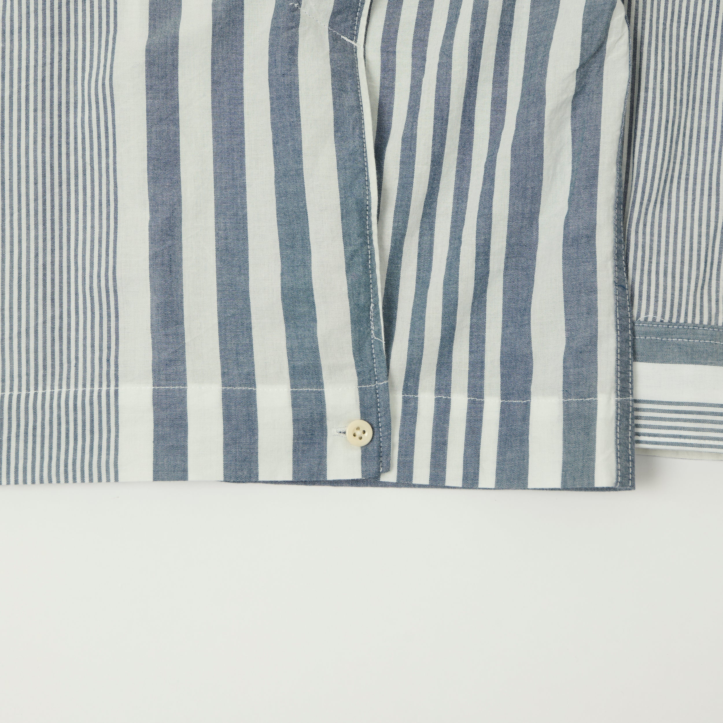 Engineered Garments Striped Chambray Bowling Shirt - Blue/White