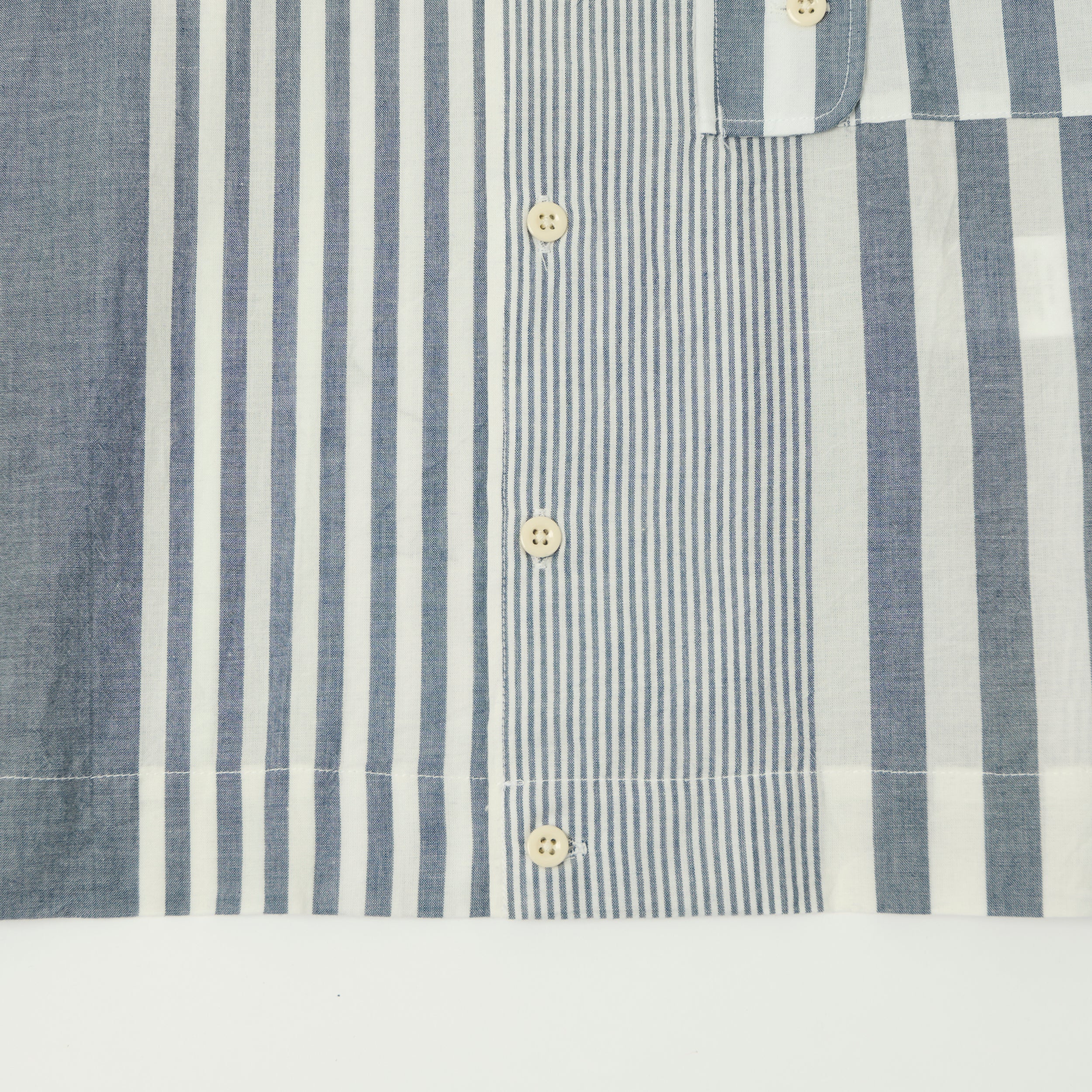 Engineered Garments Striped Chambray Bowling Shirt - Blue/White