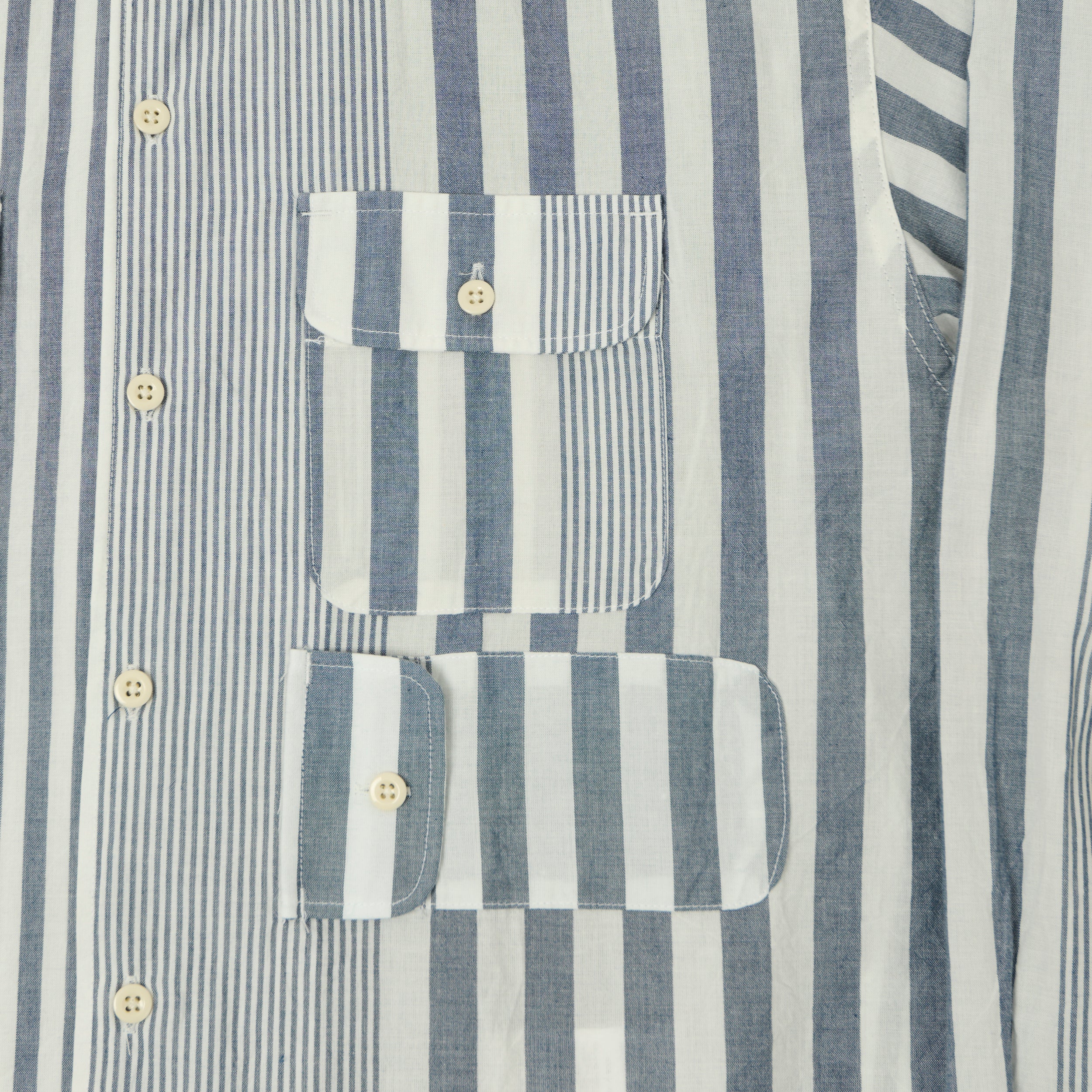 Engineered Garments Striped Chambray Bowling Shirt - Blue/White