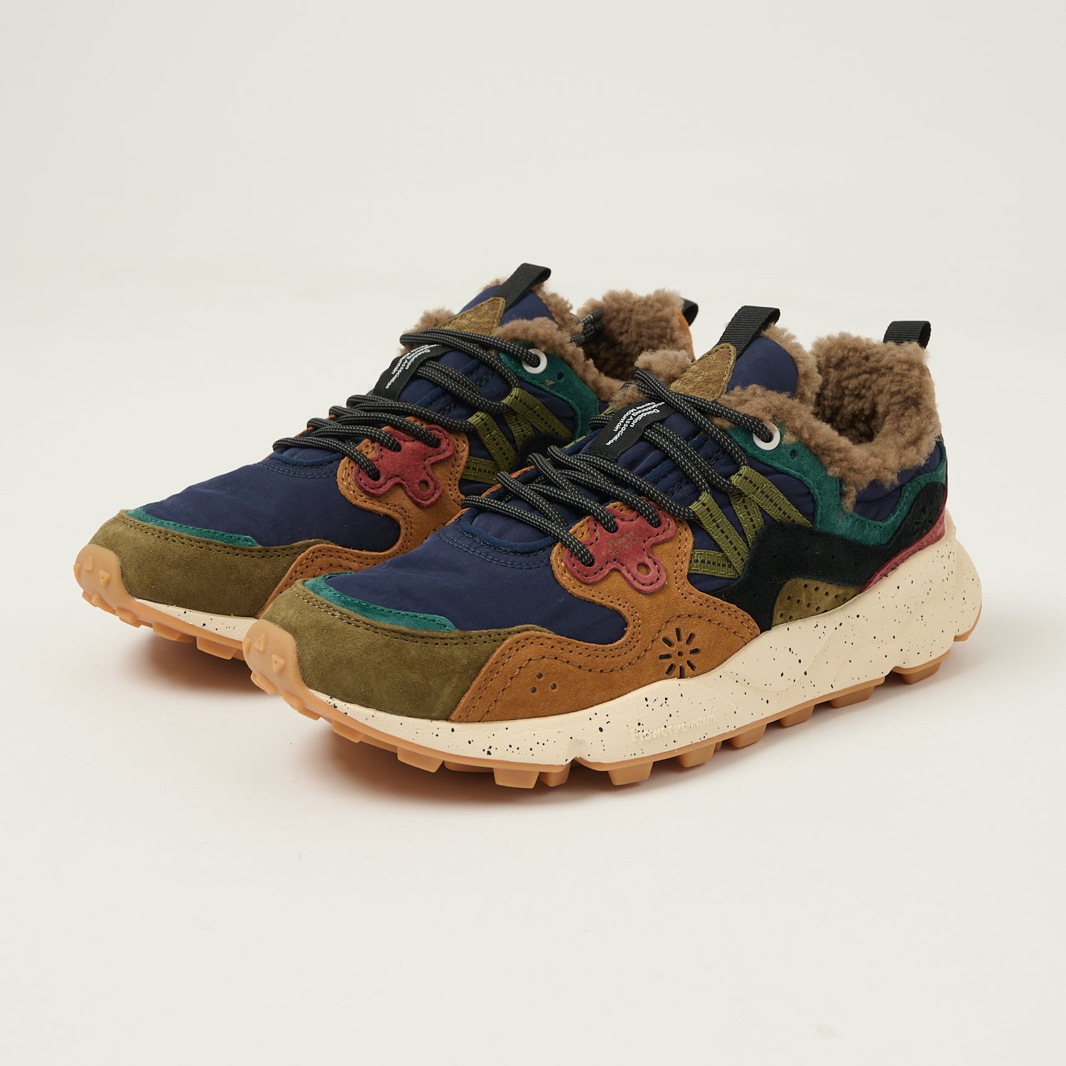 Flower Mountain Yamano 3 Suede/Nylon/Shearling Sneaker - Deep Mud/Light Brown/Navy